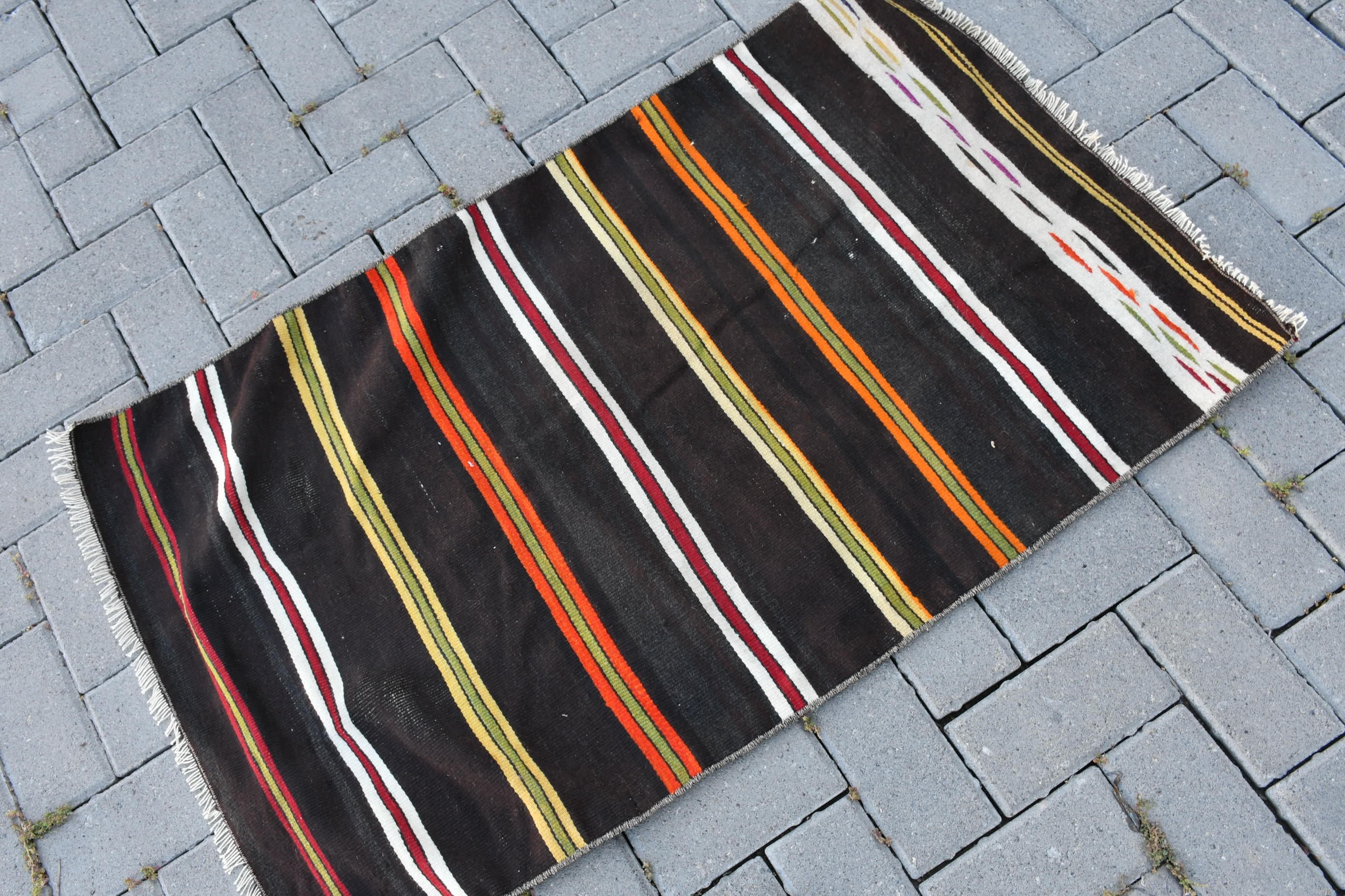 Kahverengi 2.2x3.3 ft Küçük Halı, Kilim, Anadolu Halıları, Çocuk Halıları, Araba Mat Halısı, Vintage Halılar, Türk Halıları