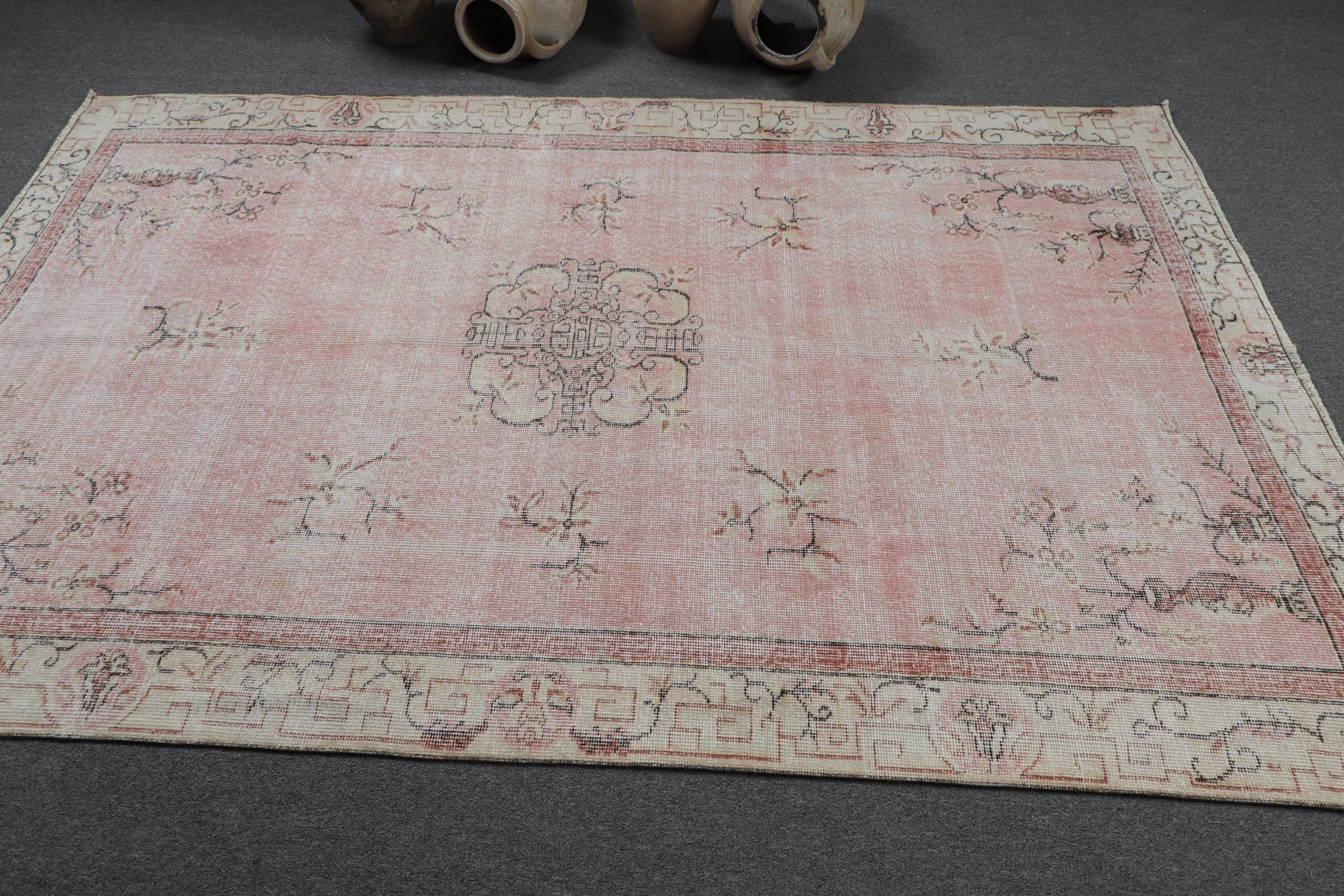 Turkish Rug, Oriental Rug, Pale Rug, Home Decor Rugs, Indoor Rug, Living Room Rug, 5.1x7.8 ft Area Rug, Vintage Rugs, Pink Antique Rug