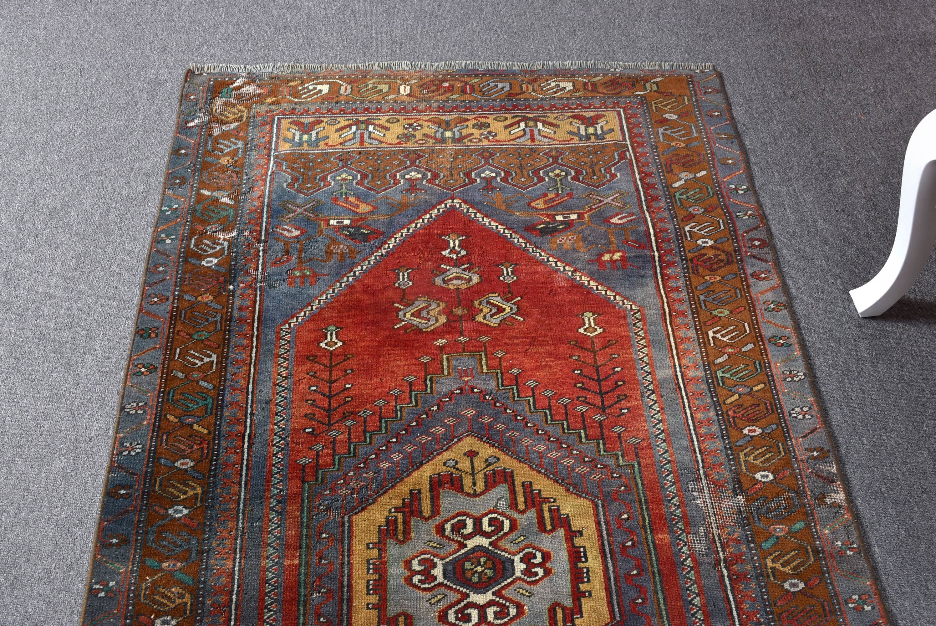 Vintage Rug, Rugs for Entry, Red Antique Rugs, Decorative Rug, 3.4x6.4 ft Accent Rugs, Kitchen Rug, Floor Rug, Turkish Rug, Oushak Rugs