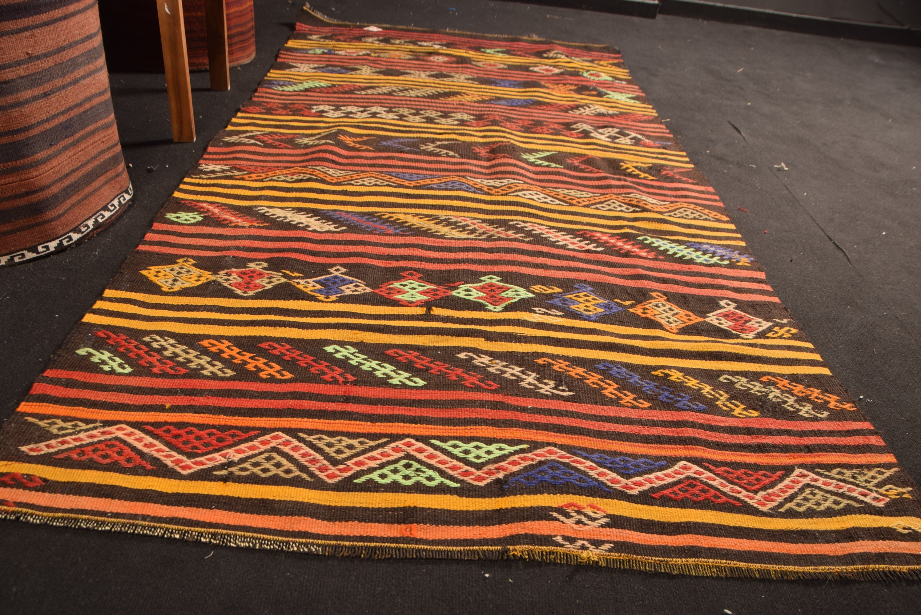 Retro Rug, Turkish Rug, 3.9x7.9 ft Area Rug, Rugs for Dining Room, Living Room Rug, Bedroom Rug, Kilim, Vintage Rug, Red Wool Rug, Cool Rug