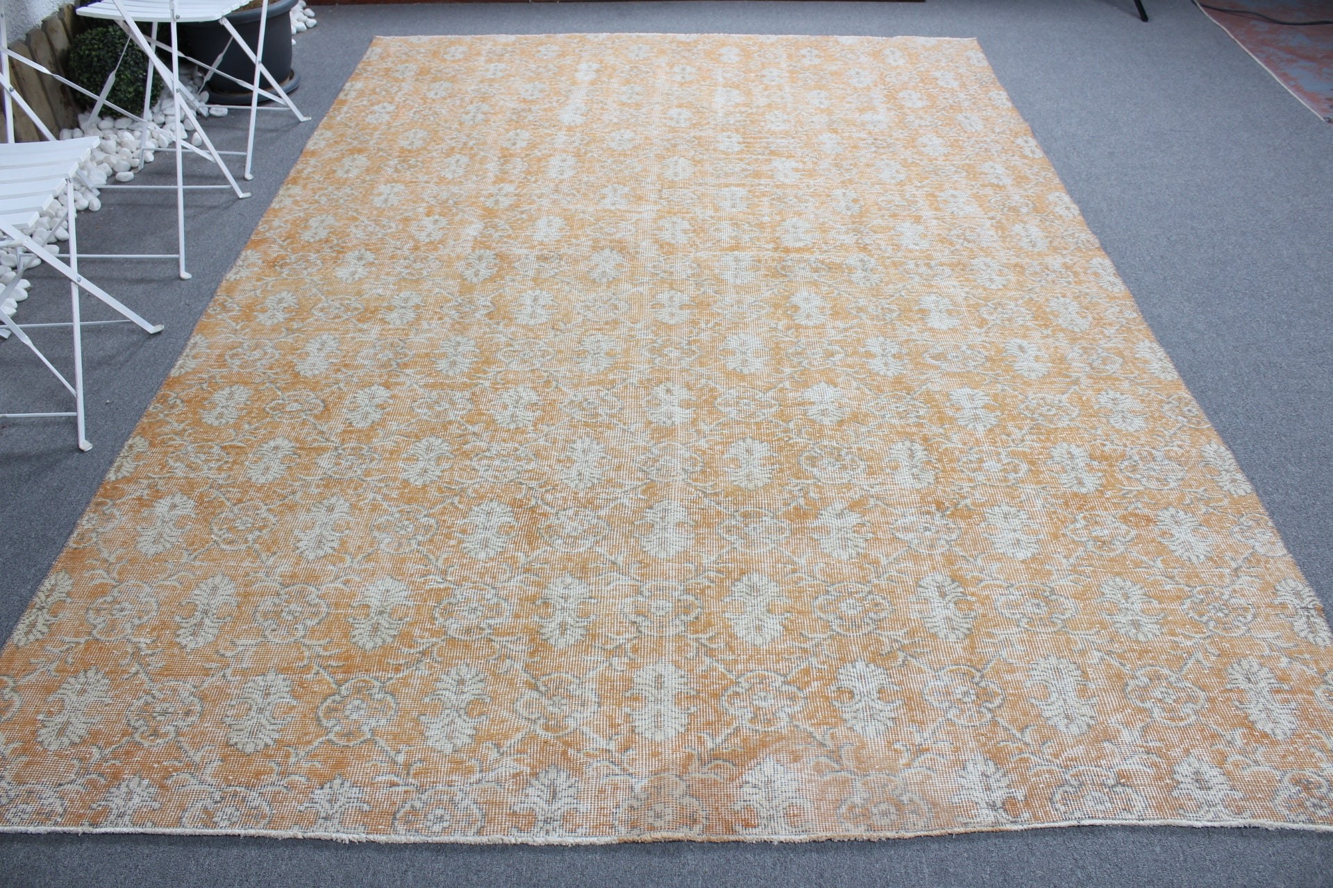 Orange Oushak Rug, Dining Room Rug, Saloon Rug, Kitchen Rug, 7.2x10.4 ft Oversize Rug, Flatweave Rug, Cool Rugs, Vintage Rug, Turkish Rugs