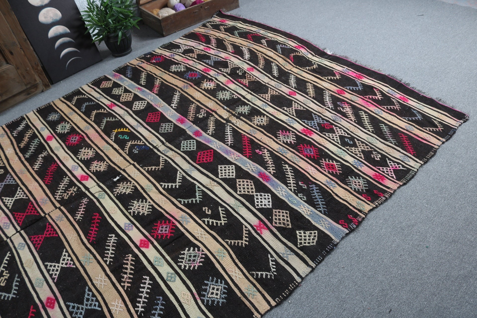 Luxury Rug, Black Oushak Rugs, Turkish Rug, Anatolian Rug, Kilim, Vintage Rugs, Oversize Turkish Rug, Boho Rug, 6.6x10.8 ft Oversize Rugs