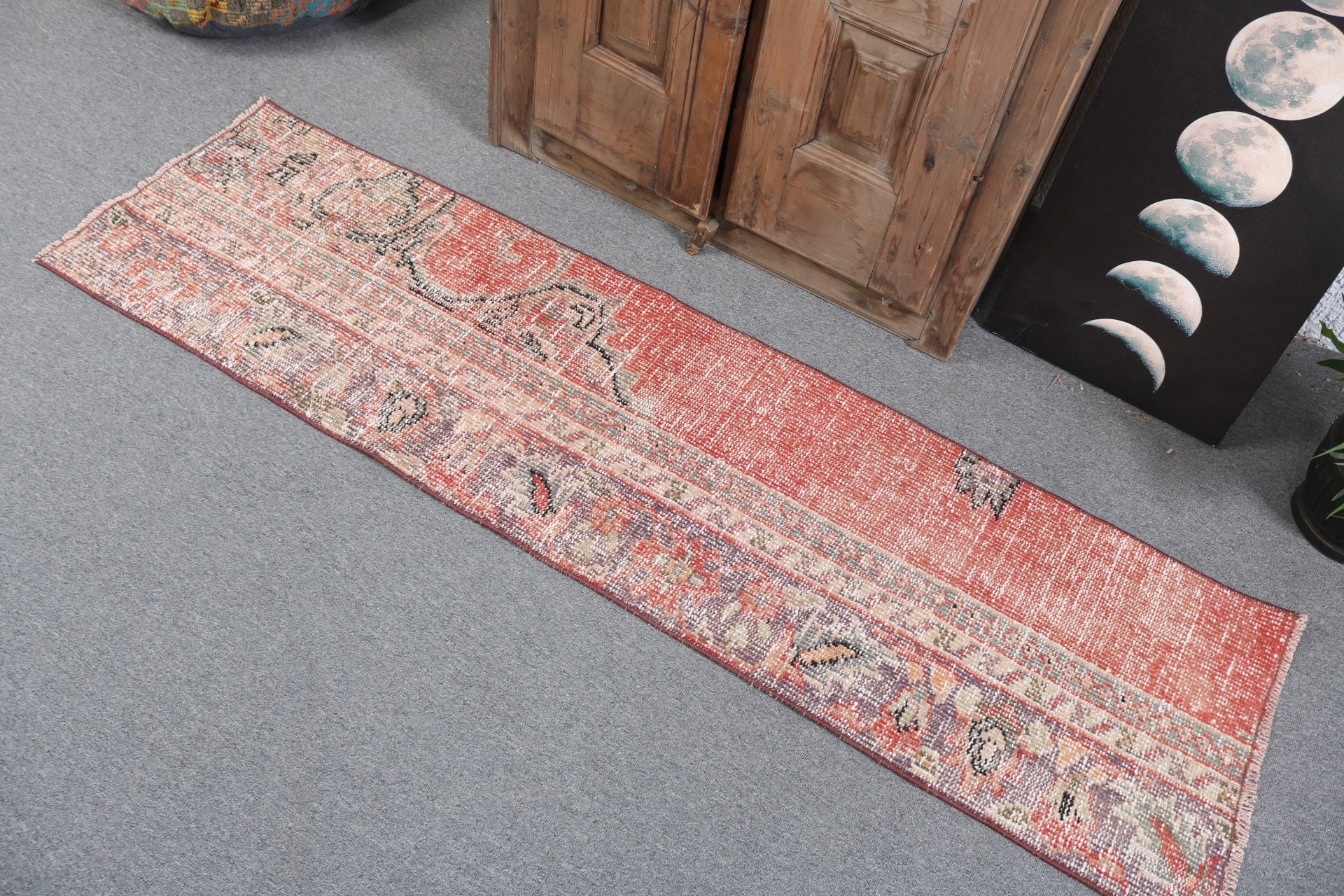 1.6x6 ft Runner Halıları, Koridor Halısı, Uzun Yolluk Halısı, Yer Halısı, Türk Halıları, Kırmızı Geometrik Halı, Etnik Halılar, Vintage Halı