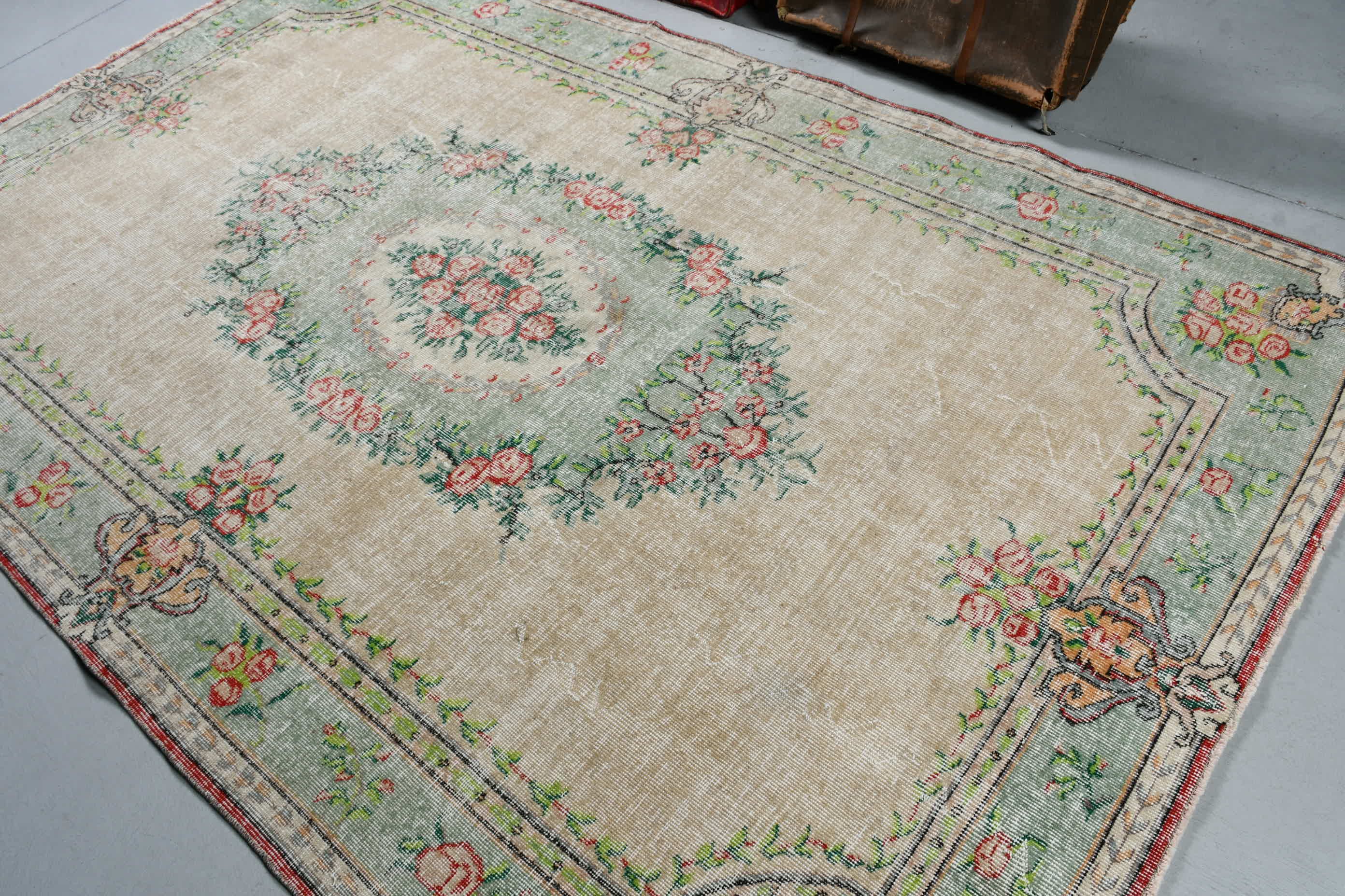 Salon Rug, Antique Rugs, Living Room Rugs, Turkish Rugs, Beige Antique Rug, 5.4x9.4 ft Large Rug, Vintage Rug, Oushak Rug, Retro Rugs