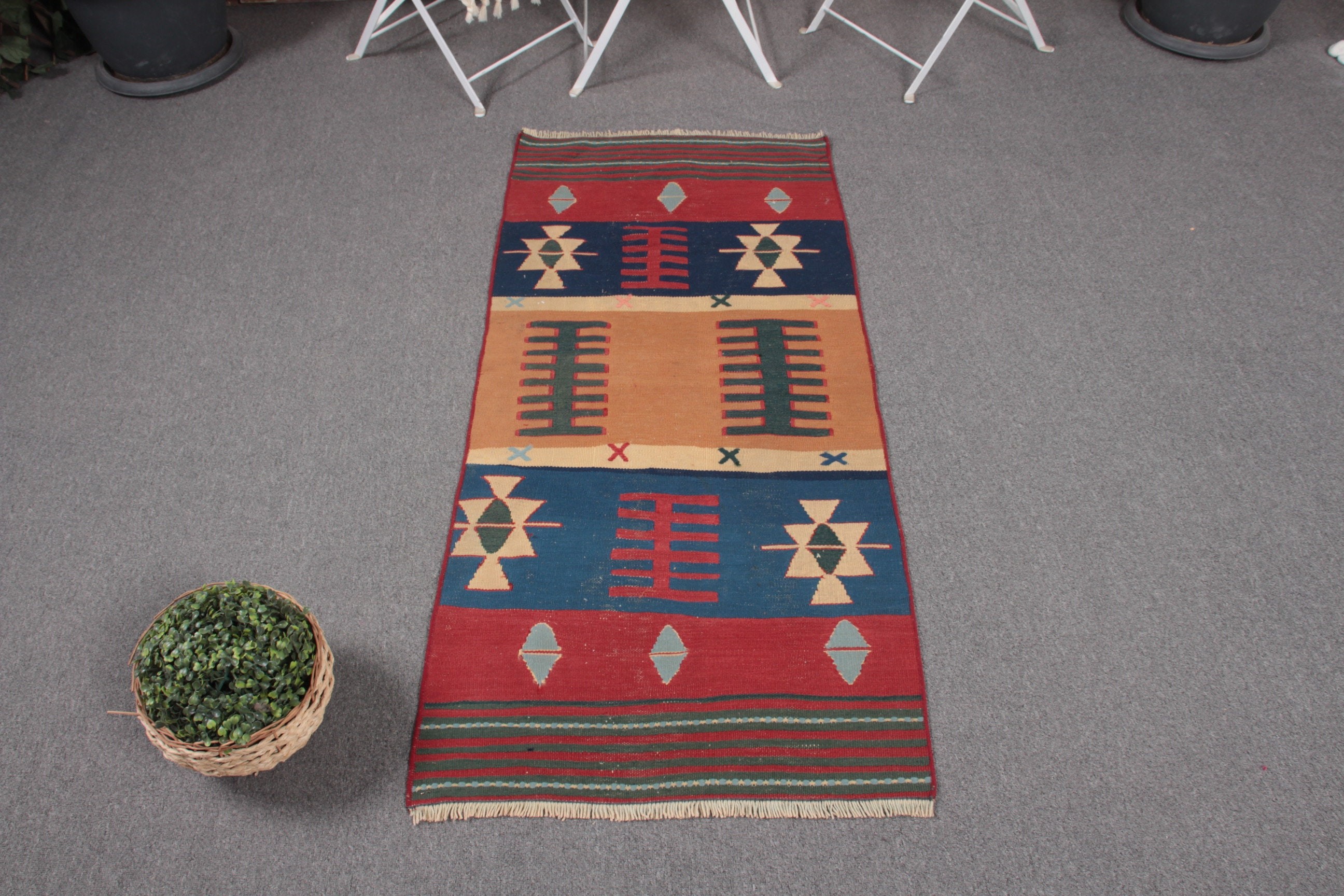 Kahverengi Havalı Halı, Vintage Halılar, Kilim, 2.1x4.5 ft Küçük Halı, Anadolu Halıları, Soluk Halılar, Türk Halısı, Banyo Halısı, Antika Halılar, Yatak Odası Halıları