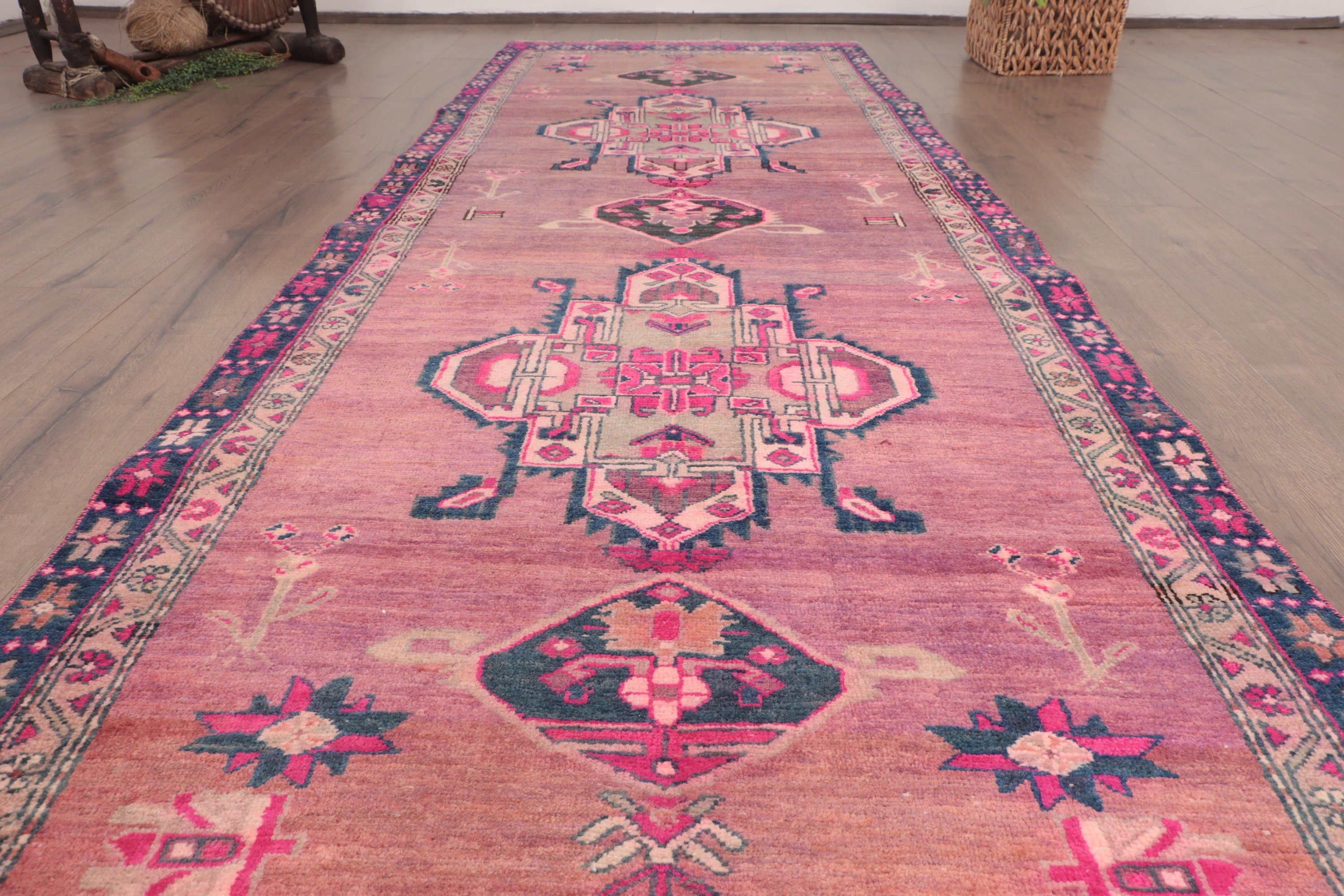 Turkish Rugs, Tribal Rugs, Pink Anatolian Rug, Stair Rug, Wool Rug, 3.3x9.9 ft Runner Rugs, Beni Ourain Runner Rug, Vintage Rug, Cool Rugs