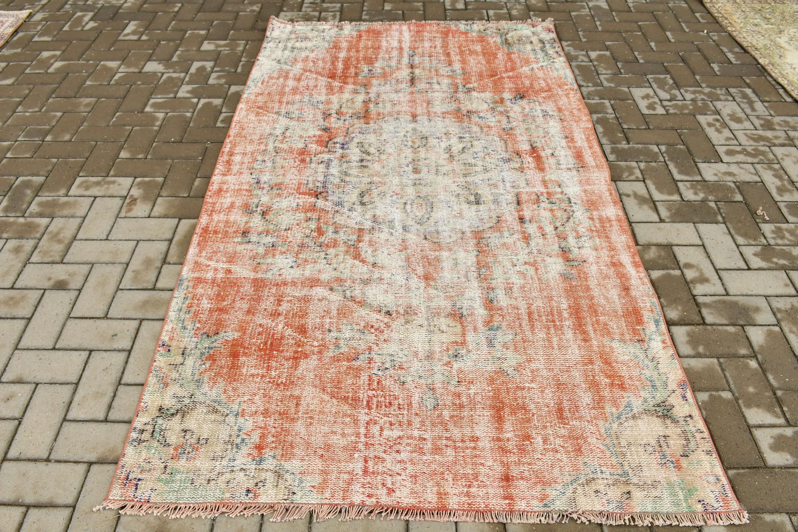 Vintage Rugs, 4.4x7.5 ft Area Rug, Kitchen Rug, Anatolian Rugs, Rugs for Kitchen, Antique Rug, Indoor Rug, Red Wool Rug, Turkish Rug