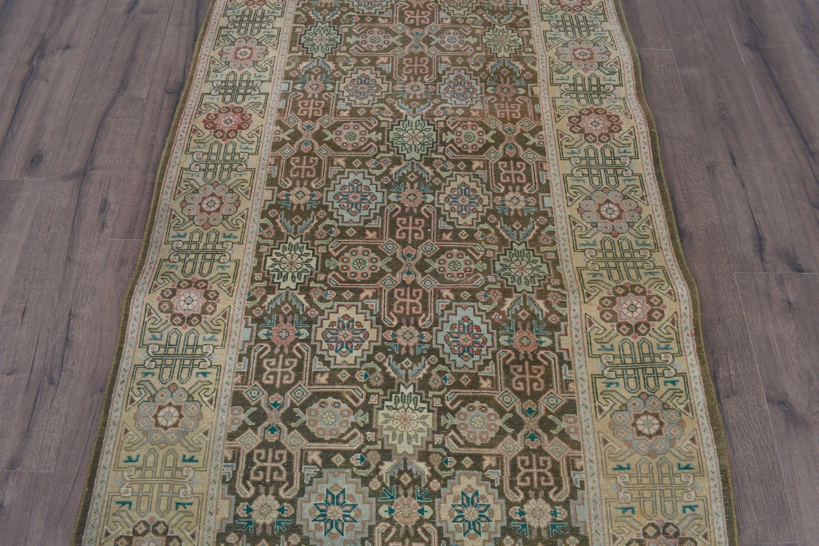 Vintage Rugs, Kitchen Rug, Long Runner Rug Rugs, 3.7x15.7 ft Runner Rug, Anatolian Rug, Turkish Rug, Rugs for Hallway, Green Antique Rug