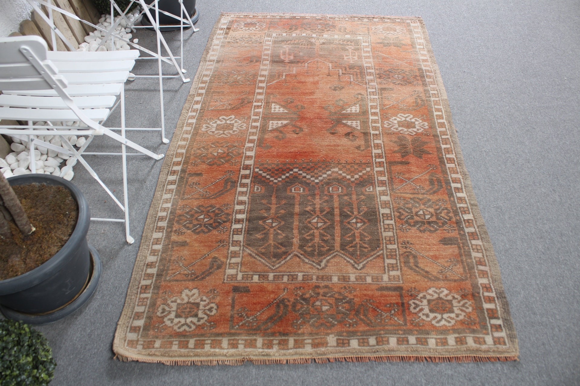 Vintage Dekor Halı, Yatak Odası Halısı, Turuncu Mutfak Halısı, 3.8x6.6 ft Alan Halısı, Oturma Odası Halıları, Vintage Halılar, Türk Halısı, Mutfak Halısı