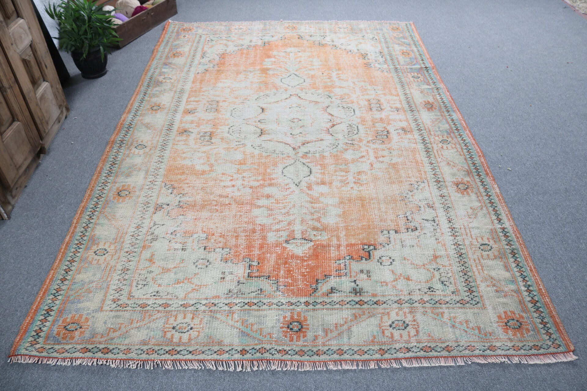 Turkish Rugs, Neutral Rug, Living Room Rugs, Orange Anatolian Rugs, Geometric Rug, 5.9x9.1 ft Large Rugs, Vintage Rug, Salon Rugs