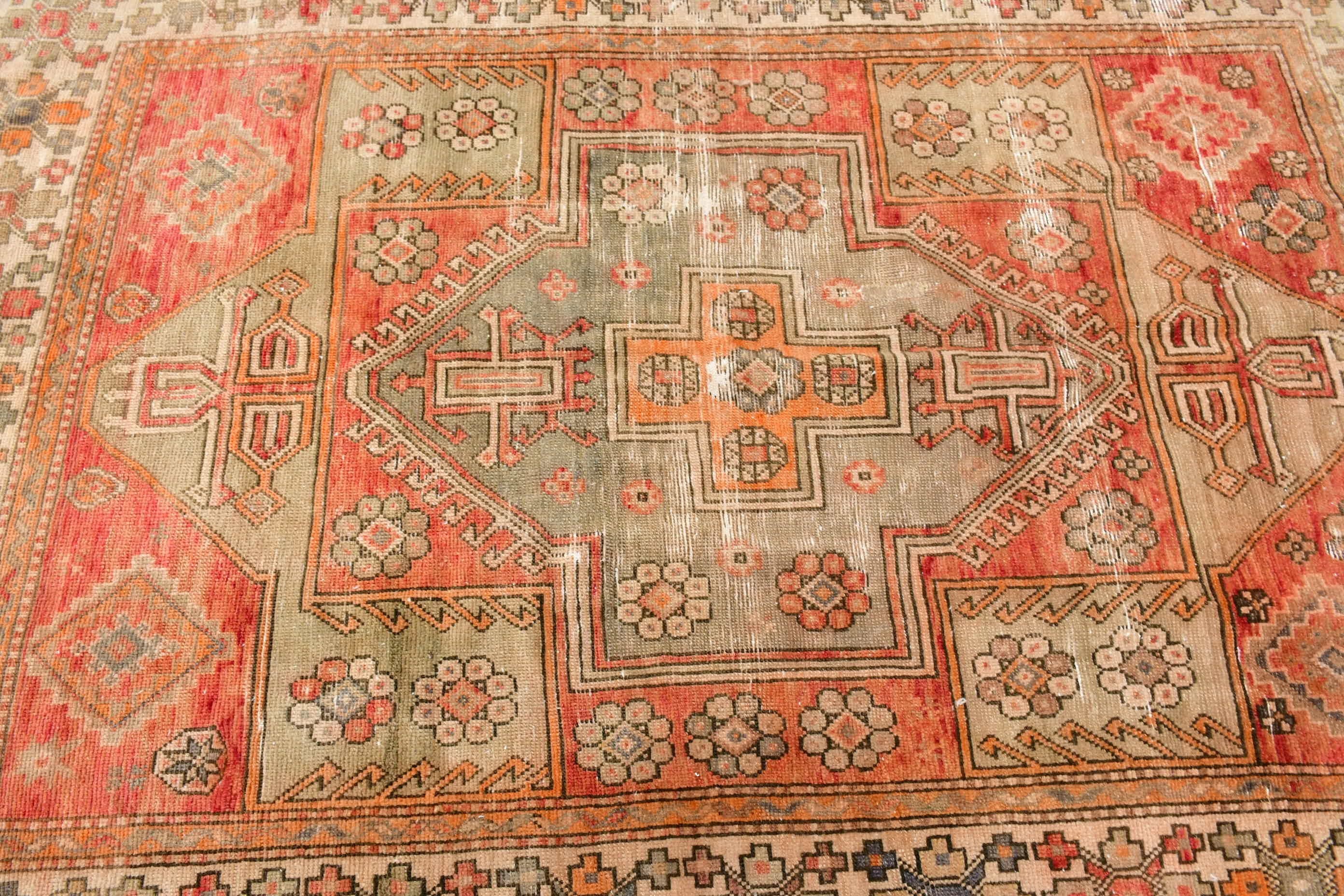 Oushak Halı, 4.7x6.7 ft Alan Halısı, Vintage Halı, Yer Halıları, Yatak Odası Halısı, Yemek Odası Halıları, Mutfak Halısı, Türk Halısı, Kırmızı Ev Dekor Halısı