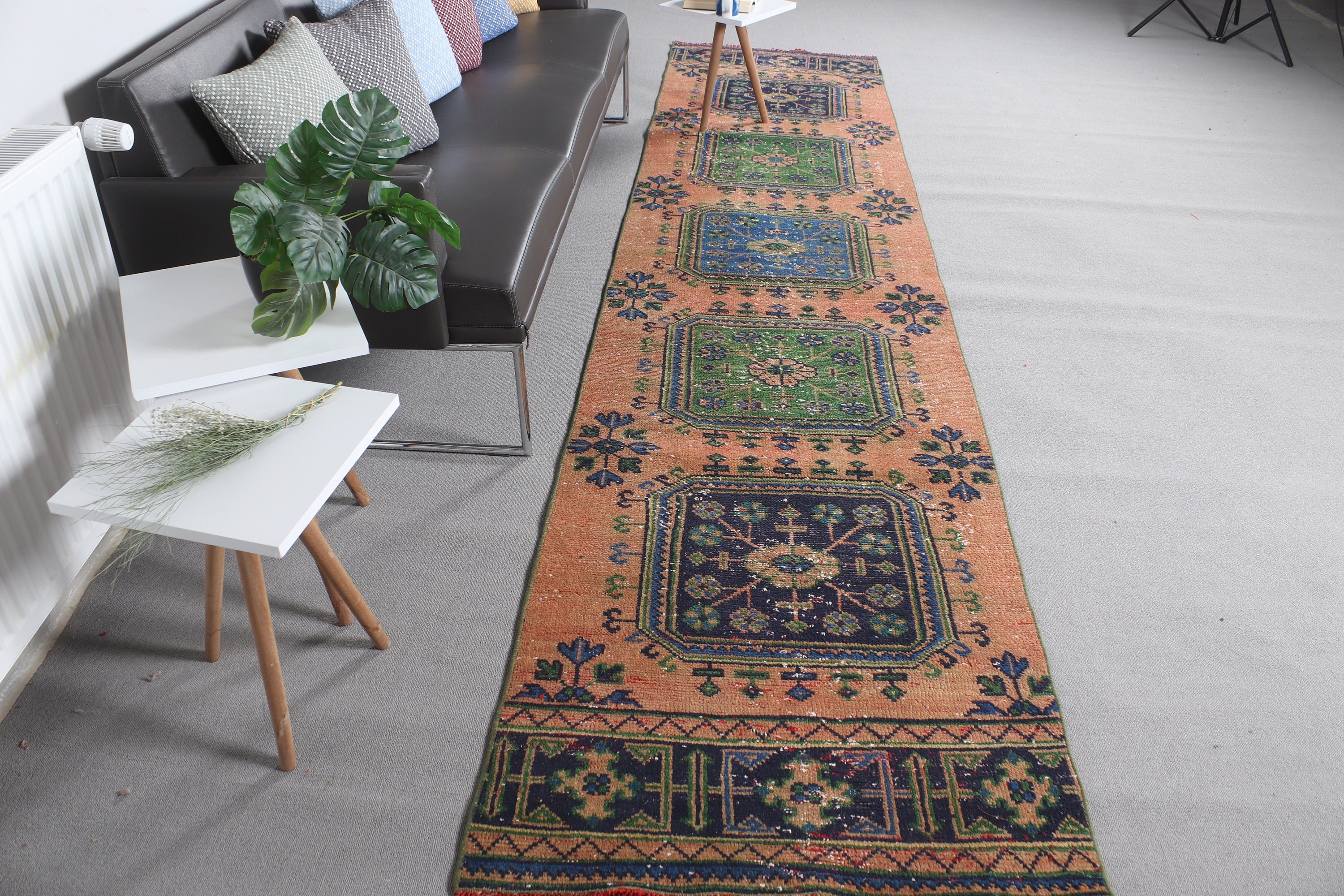 Turkish Rug, Flatweave Rug, Floor Rug, Vintage Rugs, Kitchen Rug, Hallway Rug, 2.8x12.8 ft Runner Rugs, Brown Moroccan Rugs, Corridor Rugs