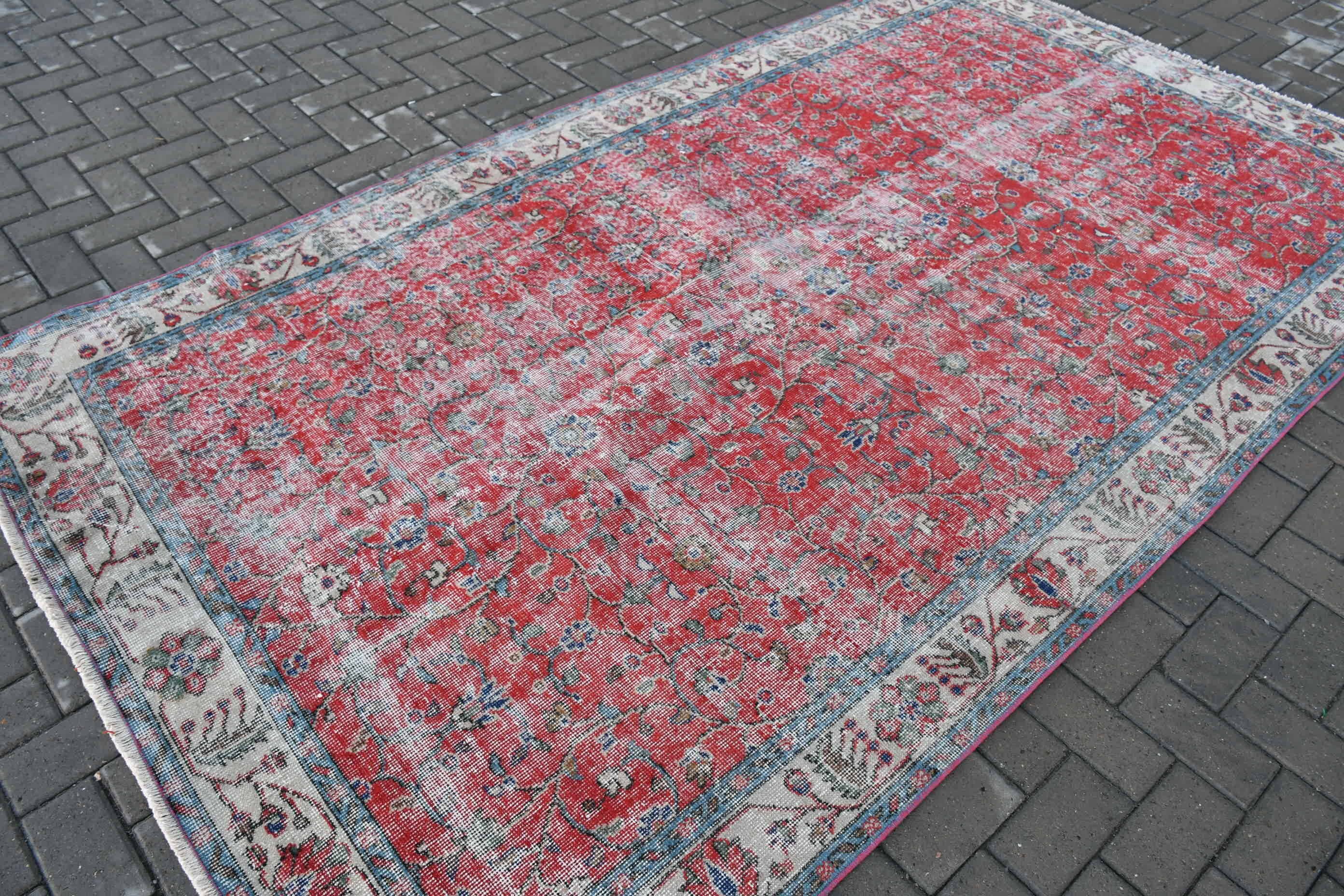 Yemek Odası Halıları, Vintage Halı, Türk Halısı, Salon Halısı, Yer Halısı, Fas Halıları, Mavi Oushak Halısı, 5.6x9.6 ft Büyük Halılar