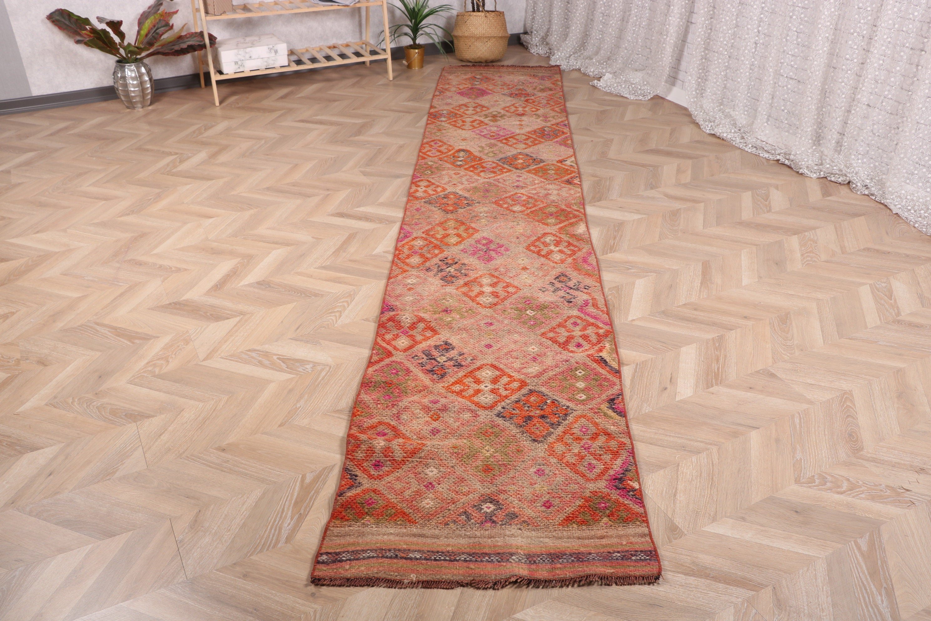 Ev Dekor Halıları, Mutfak Halısı, Vintage Yolluk Halısı, Vintage Halılar, Türk Halısı, 2.3x12.3 ft Yolluk Halısı, Turuncu Anadolu Halıları, Ofis Halısı