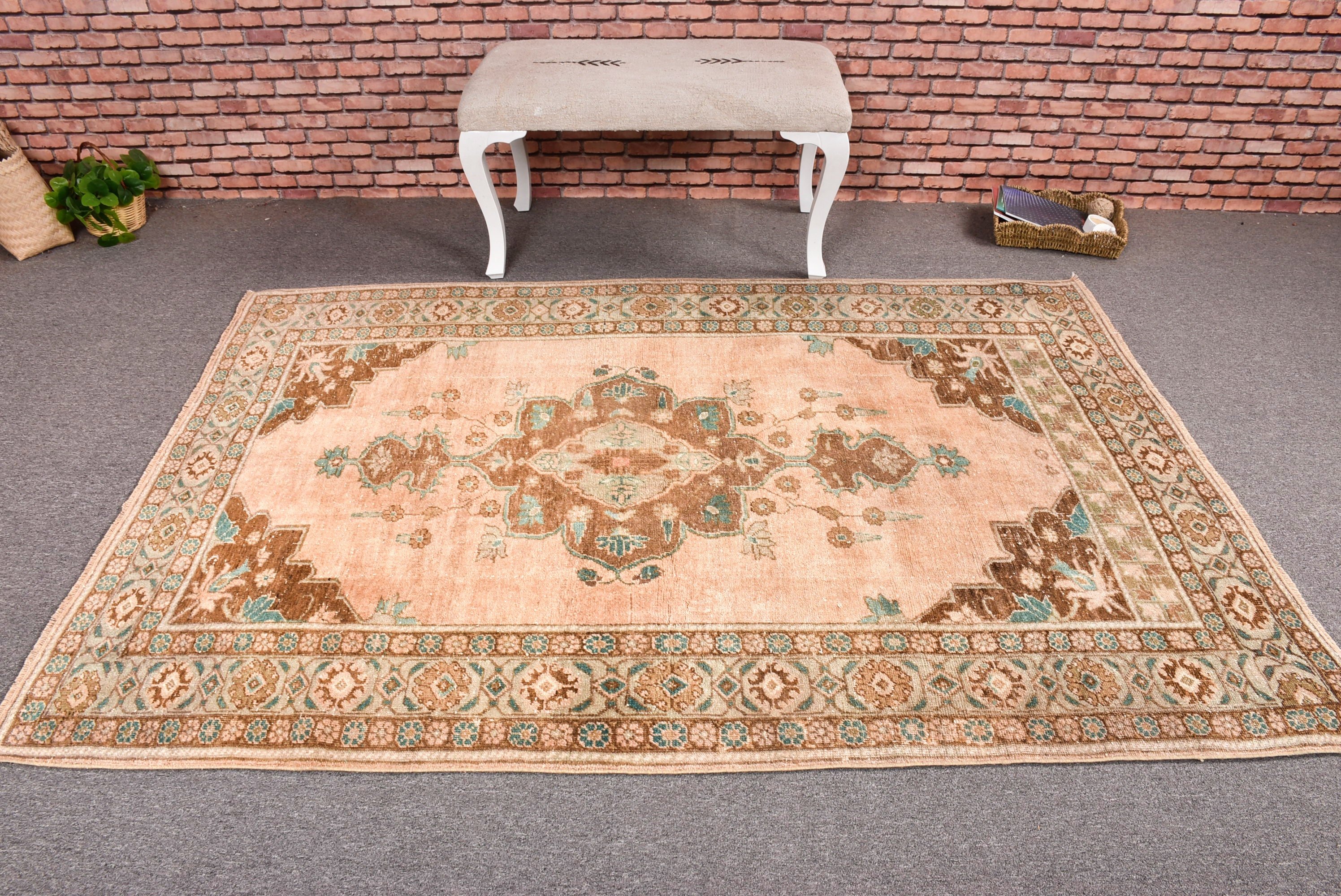 Turkish Rugs, Rugs for Indoor, Living Room Rug, Green Floor Rug, Nursery Rugs, Vintage Rug, Cool Rug, 4.8x6.9 ft Area Rug, Bedroom Rug