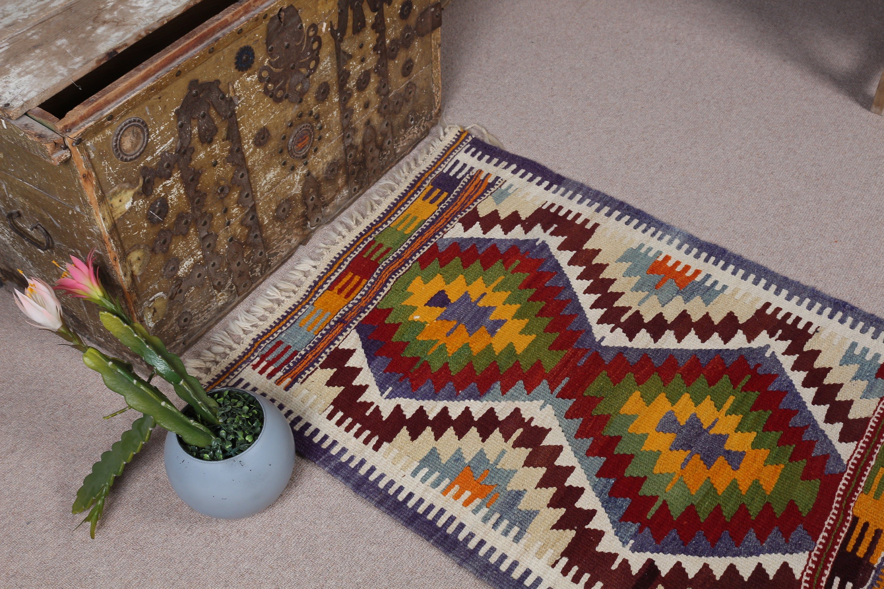 Door Mat Rug, Dorm Rug, Oriental Rug, Vintage Rugs, Purple Anatolian Rugs, Kilim, Floor Rug, Turkish Rug, 2.5x3.4 ft Small Rug, Nursery Rug