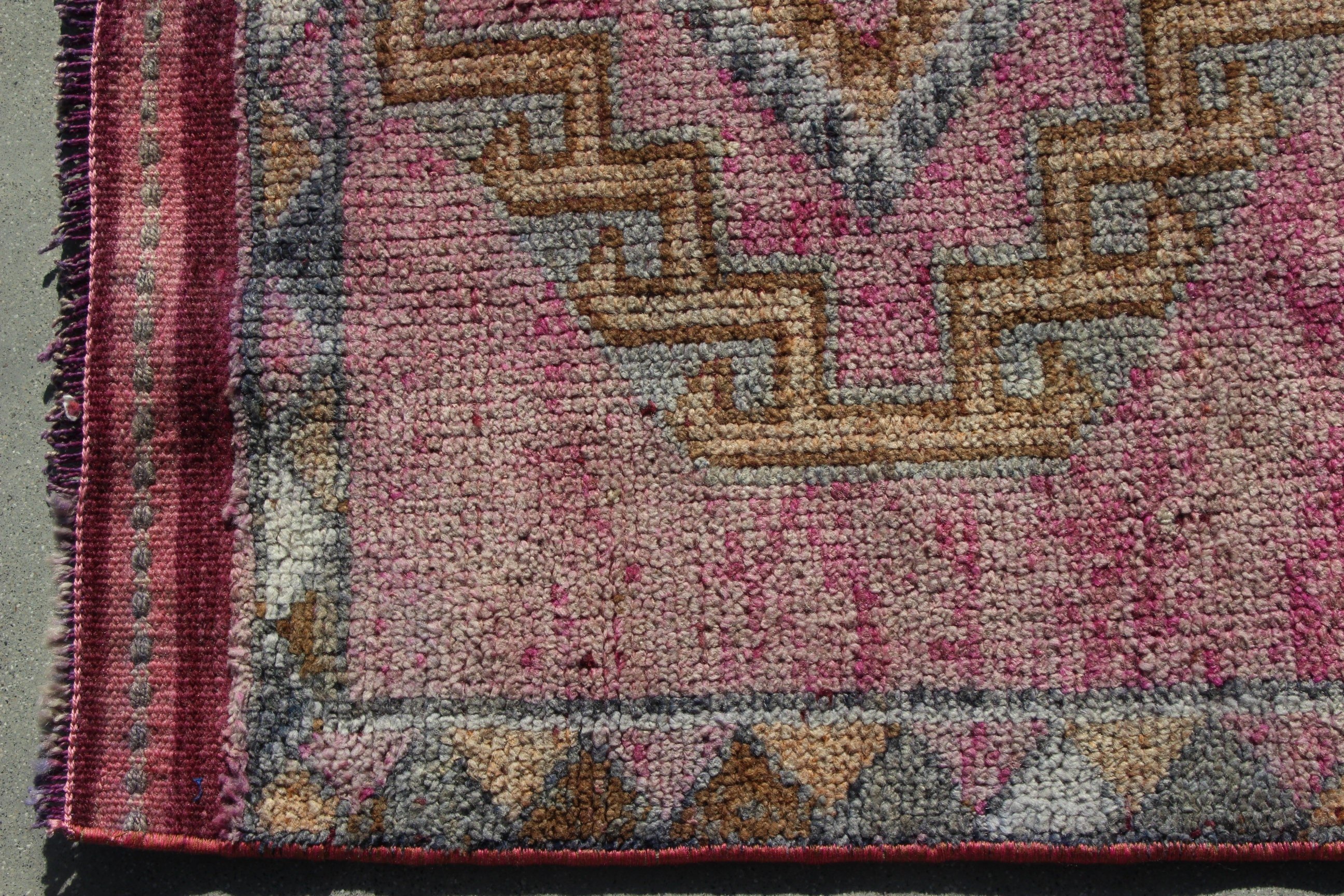 Pembe Geometrik Halılar, Vintage Halı, Koridor Halısı, Türk Halısı, 2.9x12.7 ft Runner Halısı, Düz Dokuma Halısı, Uzun Yolluk Halıları