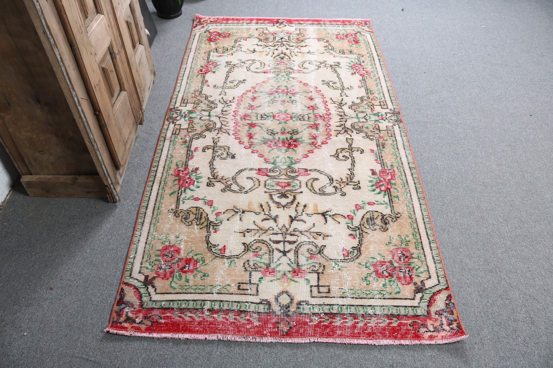 Türk Halısı, Çocuk Halıları, Vintage Halılar, Düz Dokuma Halılar, Bej Modern Halı, Boho Vurgulu Halılar, 3,5x6,7 ft Accent Halı, Oryantal Halı