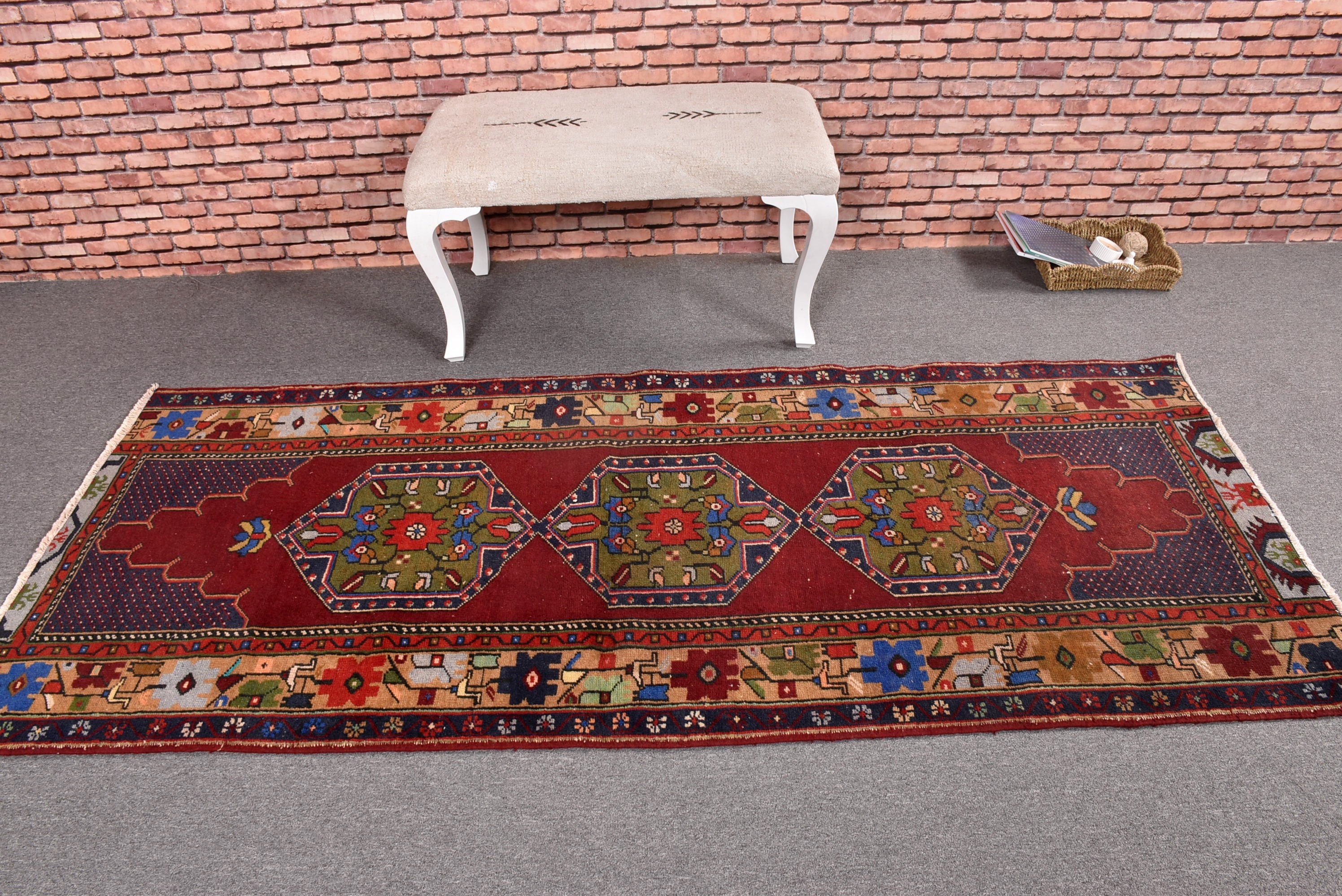 Fas Halıları, Mutfak Halıları, Kırmızı El Dokuma Halı, Türk Halısı, Oturma Odası Halısı, 3,3x7,8 ft Alan Halıları, Vintage Halılar, Yatak Odası Halıları