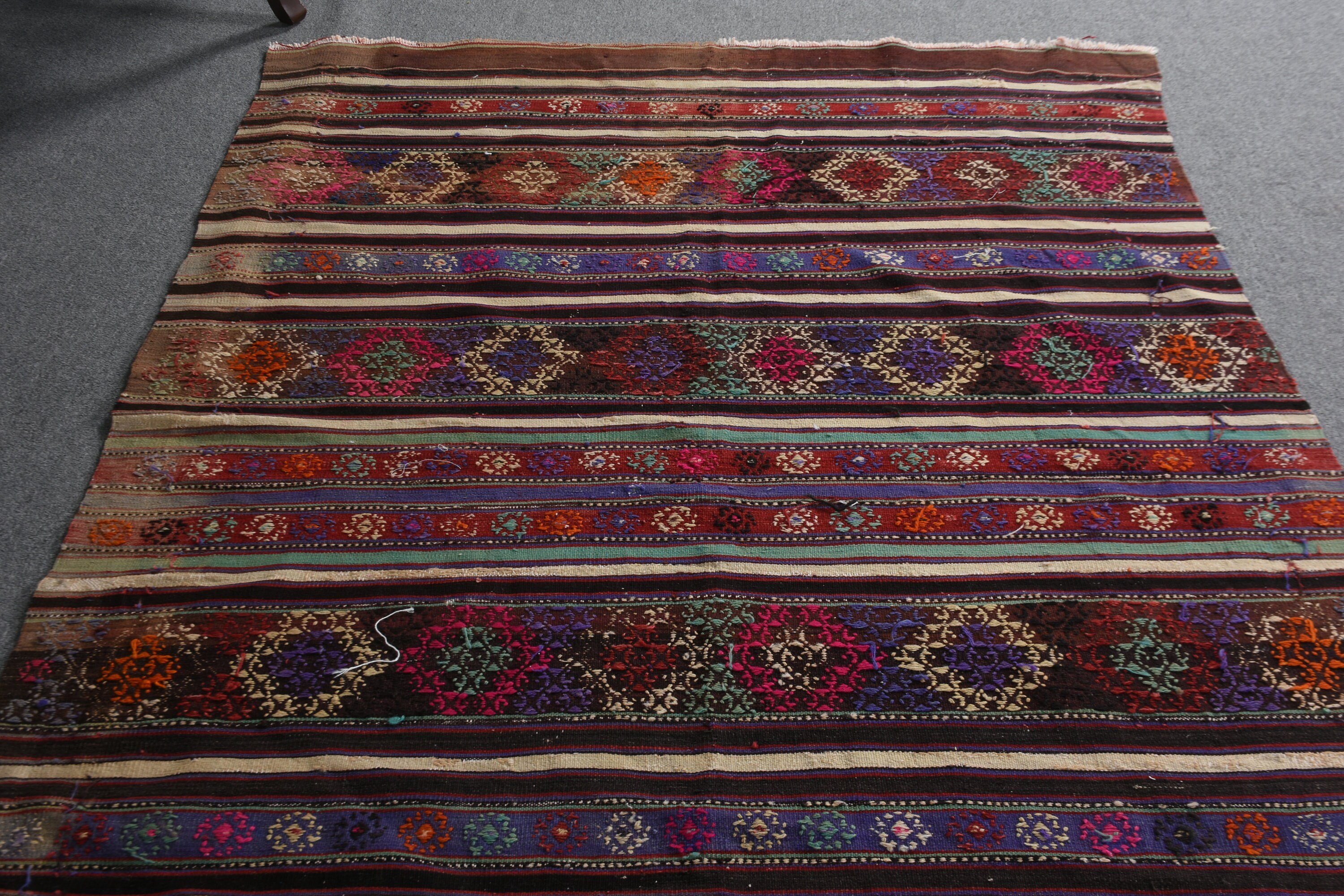 Çocuk Halısı, Vintage Halı, Turuncu 4.6x7.5 ft Alan Halısı, Türk Halısı, İç Mekan Halıları, Kilim, Mutfak Halısı