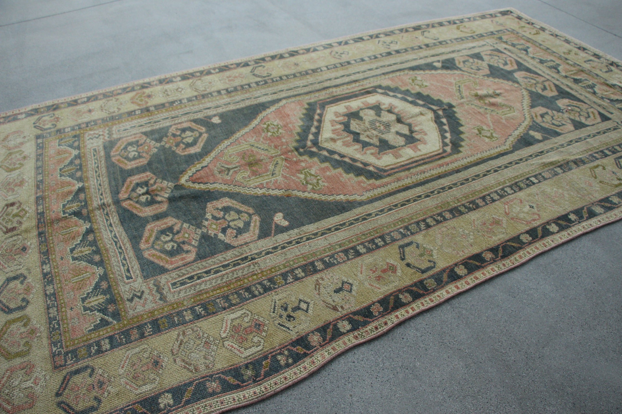 Vintage Halılar, Oryantal Halı, Oturma Odası Halısı, Yemek Odası Halıları, Türk Halısı, Mutfak Halıları, Eski Halı, 5.3x9.6 ft Büyük Halılar, Mavi Oushak Halı