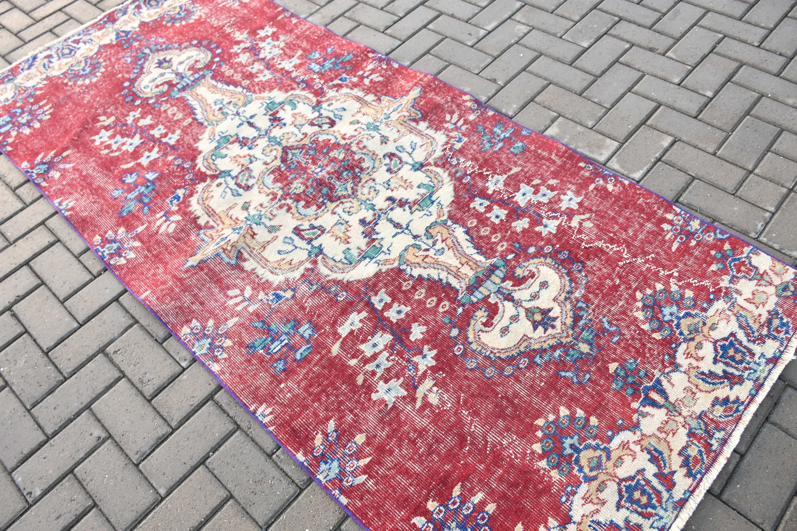 Kitchen Rug, Oriental Rug, Vintage Rugs, Rugs for Bedroom, Red Floor Rug, Turkish Rug, Bedroom Rug, Dining Room Rugs, 3.5x8.2 ft Area Rug