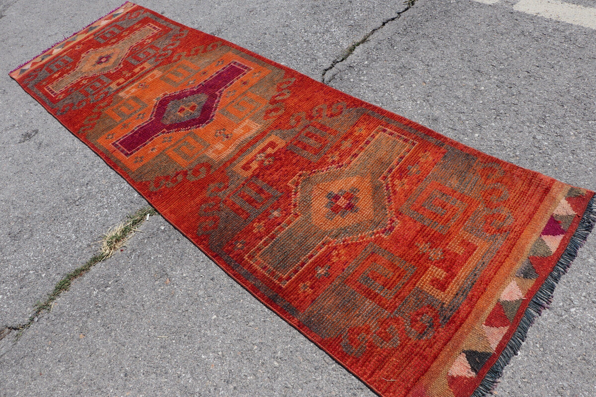 Orange Anatolian Rug, Vintage Rugs, Turkish Rug, 3x10.3 ft Runner Rug, Custom Rug, Corridor Rug, Hallway Rug, Anatolian Rugs