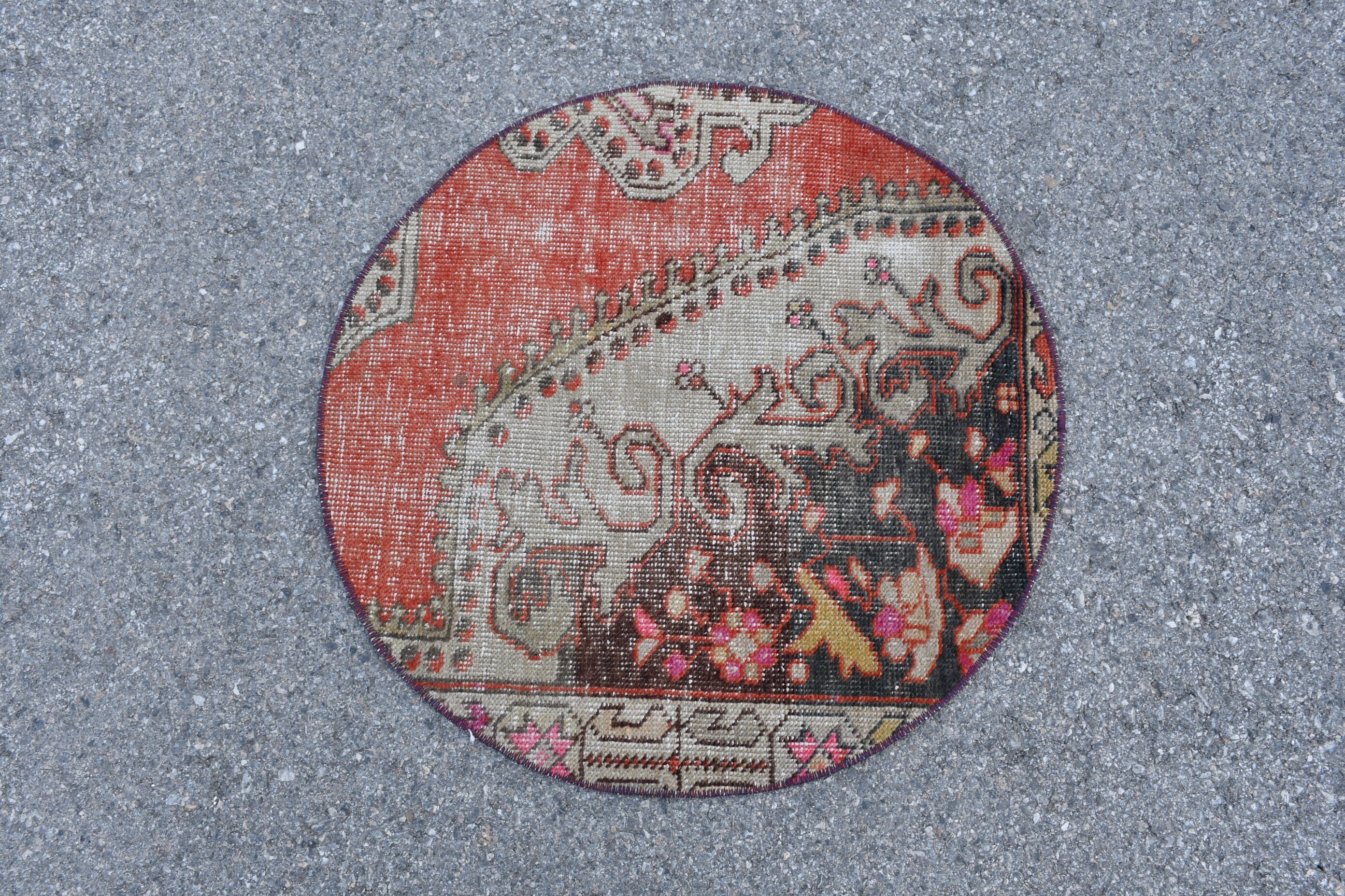 Kitchen Rug, Turkish Rugs, Nursery Rug, 2.3x2.3 ft Small Rug, Vintage Rugs, Red Anatolian Rug, Moroccan Rug, Decorative Rug, Antique Rugs