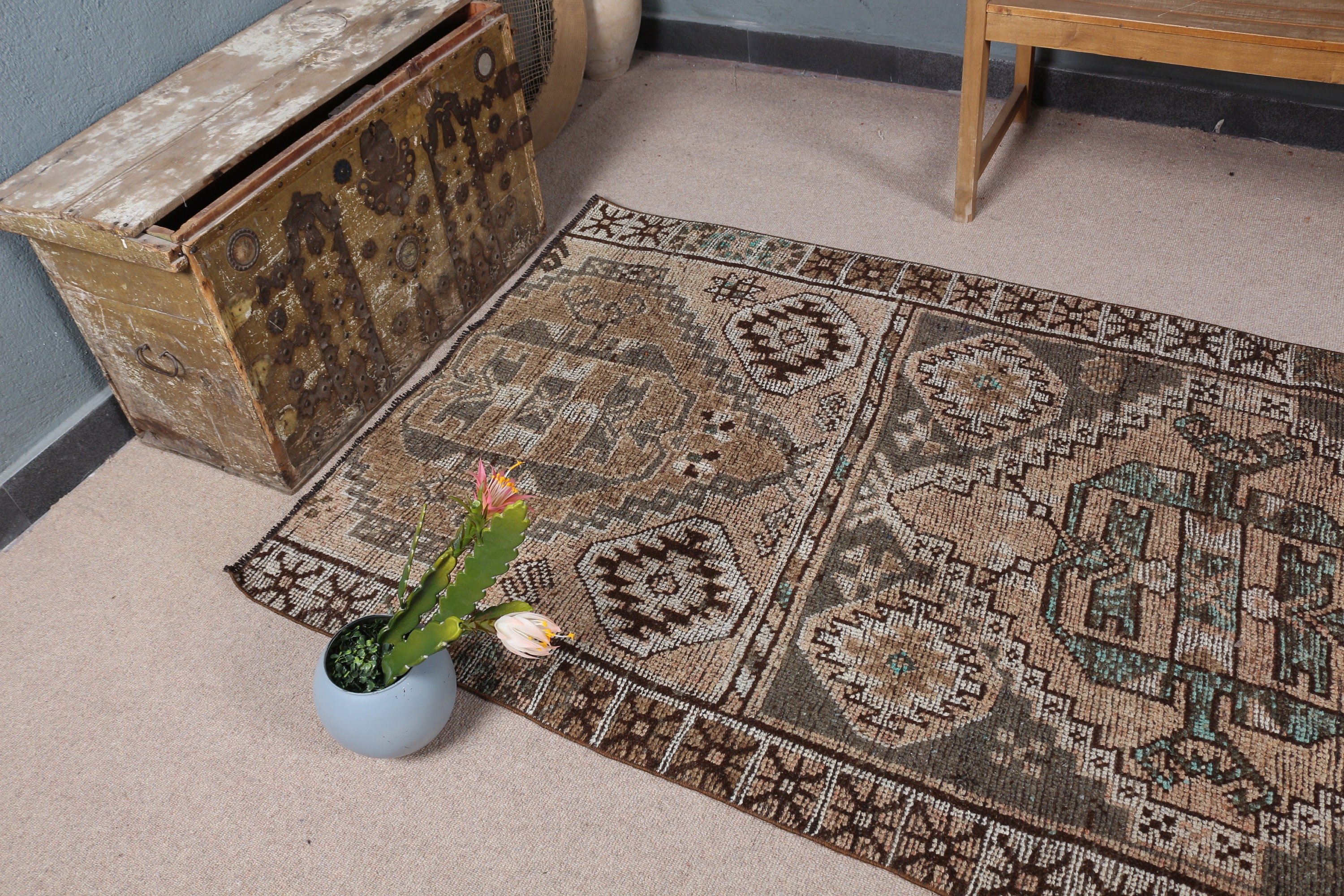 Antique Rug, Bedroom Rugs, Indoor Rugs, Cool Rug, Orange Oriental Rugs, Turkish Rug, 3.7x8.2 ft Area Rug, Rugs for Kitchen, Vintage Rug