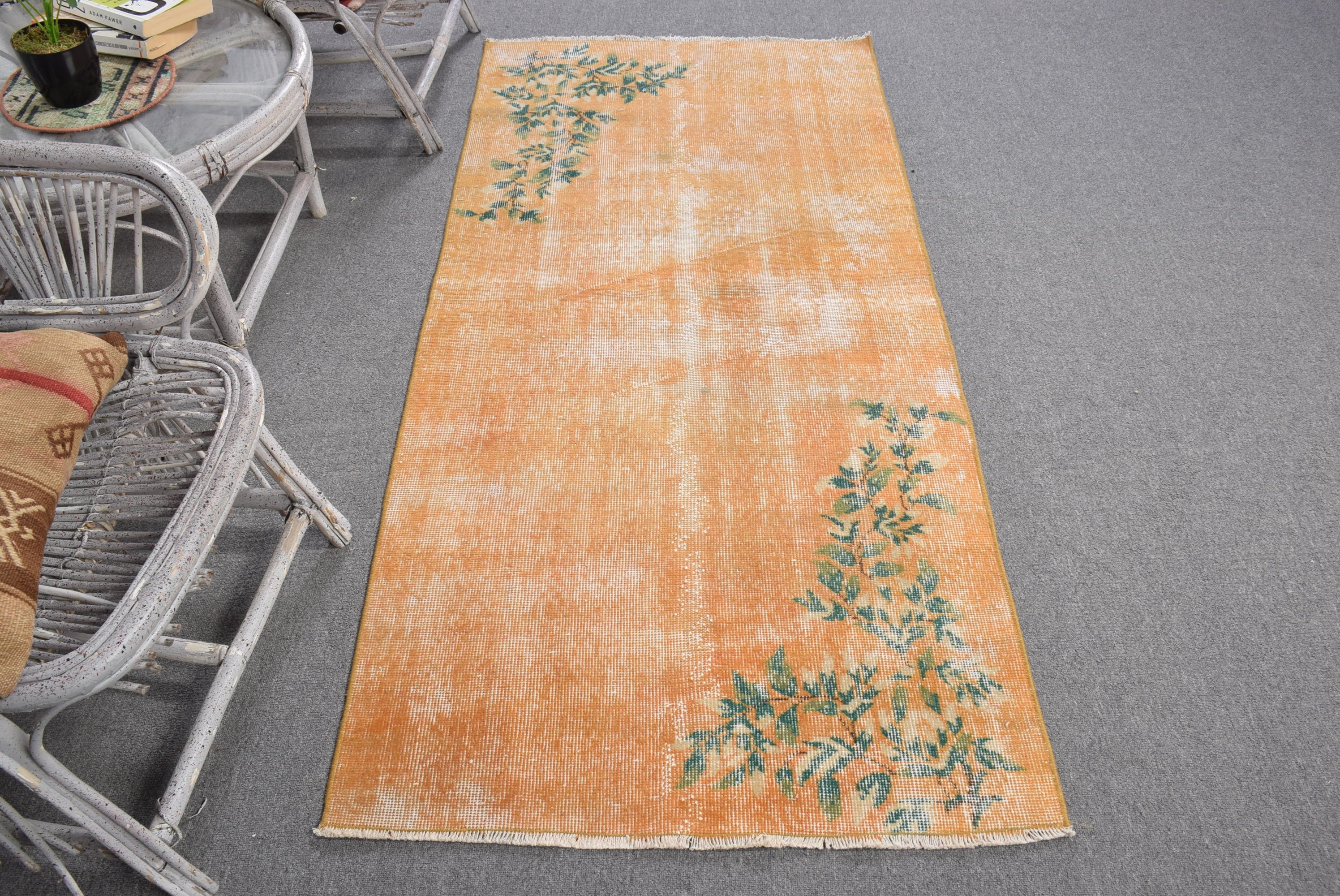 Turkish Rug, Kitchen Rug, Vintage Rug, Anatolian Rugs, 2.9x6.3 ft Accent Rug, Rugs for Entry, Wool Rugs, Entry Rug, Orange Floor Rug