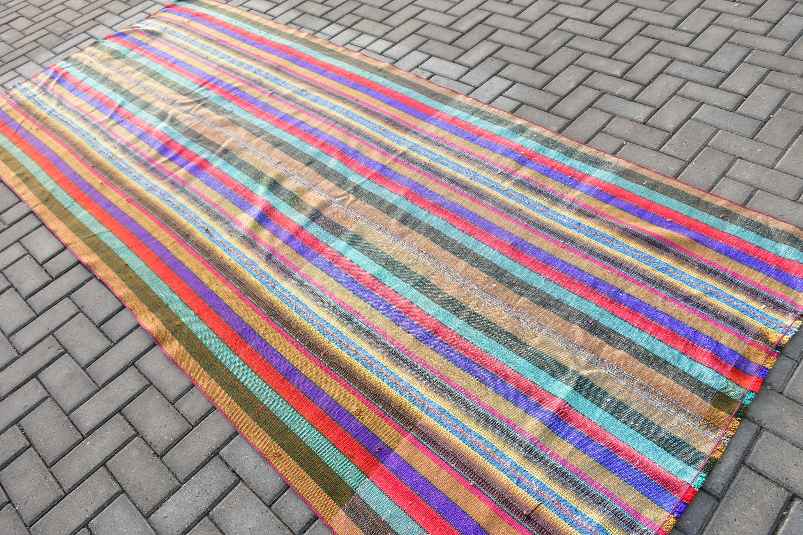 Vintage Rug, Kilim, Anatolian Rugs, Bedroom Rugs, Ethnic Rug, 4.5x10.5 ft Large Rug, Dining Room Rugs, Rainbow Home Decor Rug, Turkish Rugs