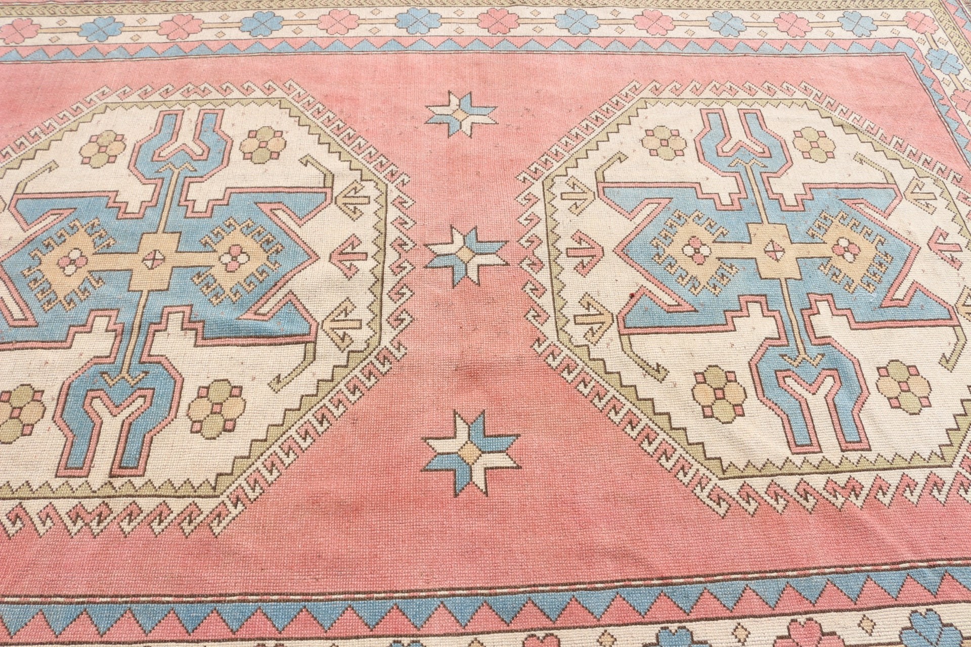 Salon Rug, Vintage Rug, Turkish Rug, Moroccan Rug, Pink Antique Rug, Bedroom Rug, Kitchen Rug, Rugs for Bedroom, 6.6x9.5 ft Large Rug