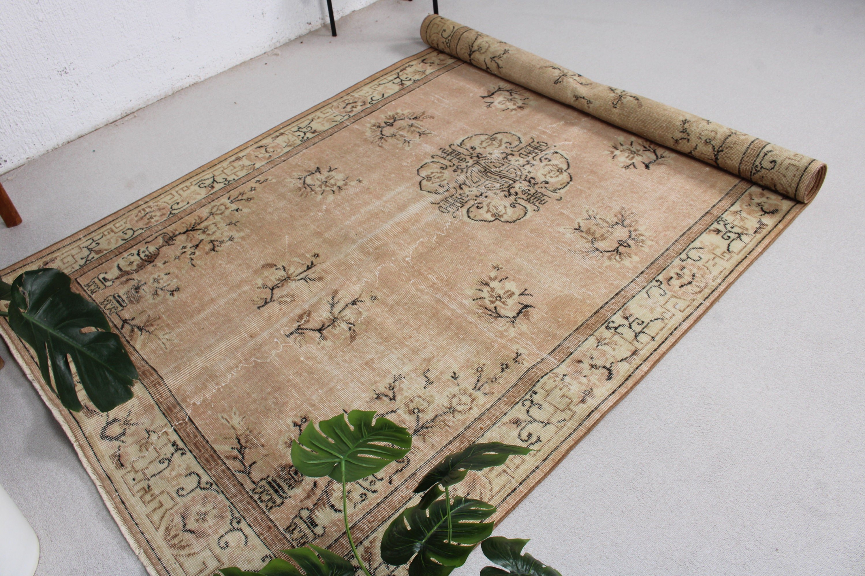 Yemek Odası Halıları, 5.1x8.8 ft Büyük Halı, Açıklama Halıları, Bej Fas Halısı, Sanatsal Halı, Havalı Halı, Vintage Halılar, Türk Halıları, Salon Halıları