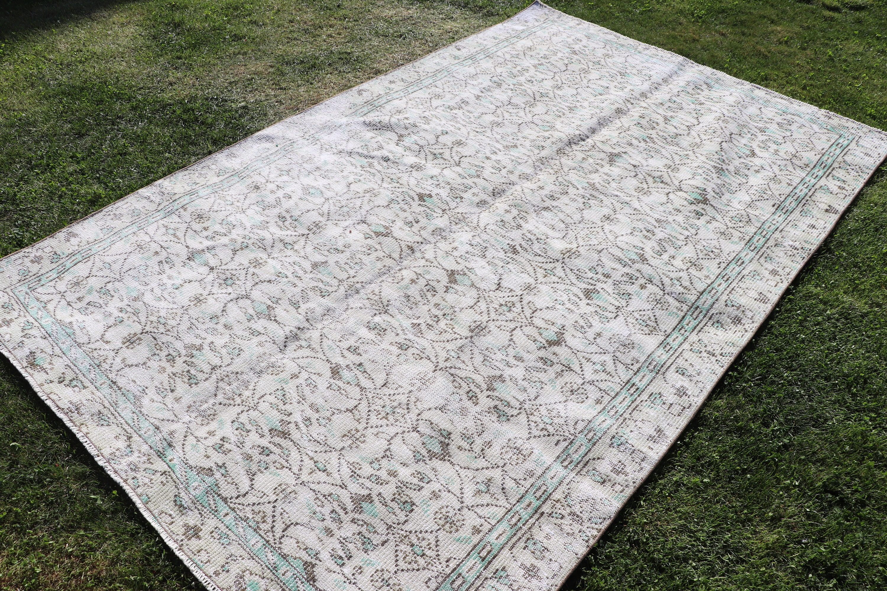 Vintage Halılar, Türk Halısı, Yeşil Oushak Halısı, Yatak Odası Halısı, Yemek Odası Halıları, Salon Halıları, 5.3x8.4 ft Büyük Halı, Yün Halı, Geometrik Halılar