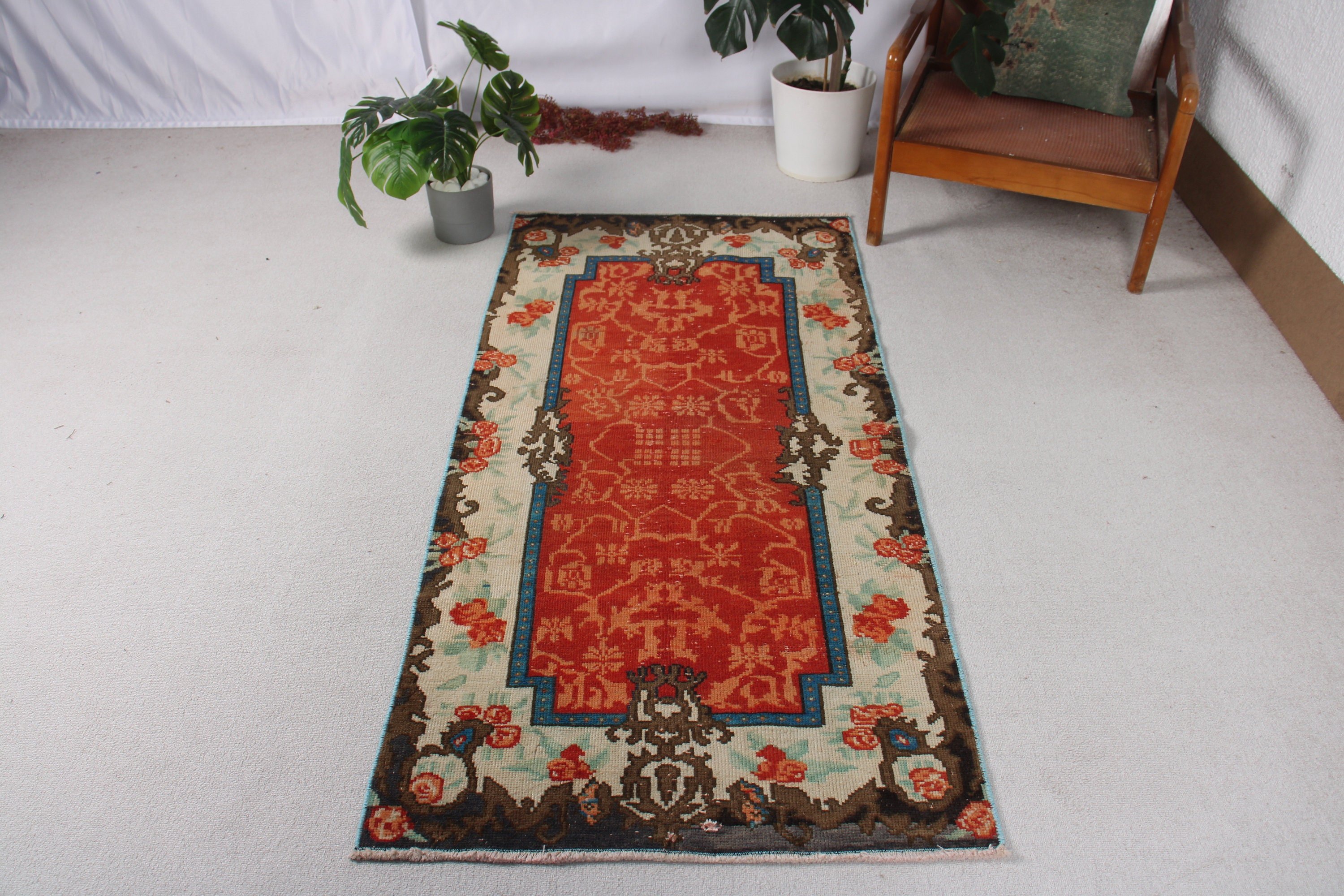 Turuncu Nötr Halı, 2,9x5,9 ft Vurgulu Halılar, Lüks Halılar, Vintage Vurgulu Halılar, Türk Halısı, Mutfak Halıları, Vintage Halı, Yatak Odası Halıları