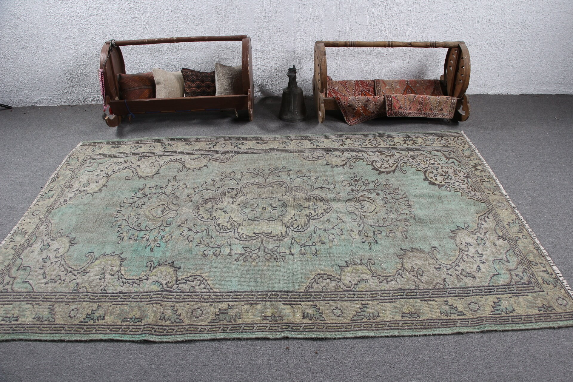 Vintage Rugs, Kitchen Rugs, Boho Rug, Salon Rug, Bedroom Rug, Turkish Rugs, Green Bedroom Rugs, Rugs for Bedroom, 5.2x8.1 ft Large Rug