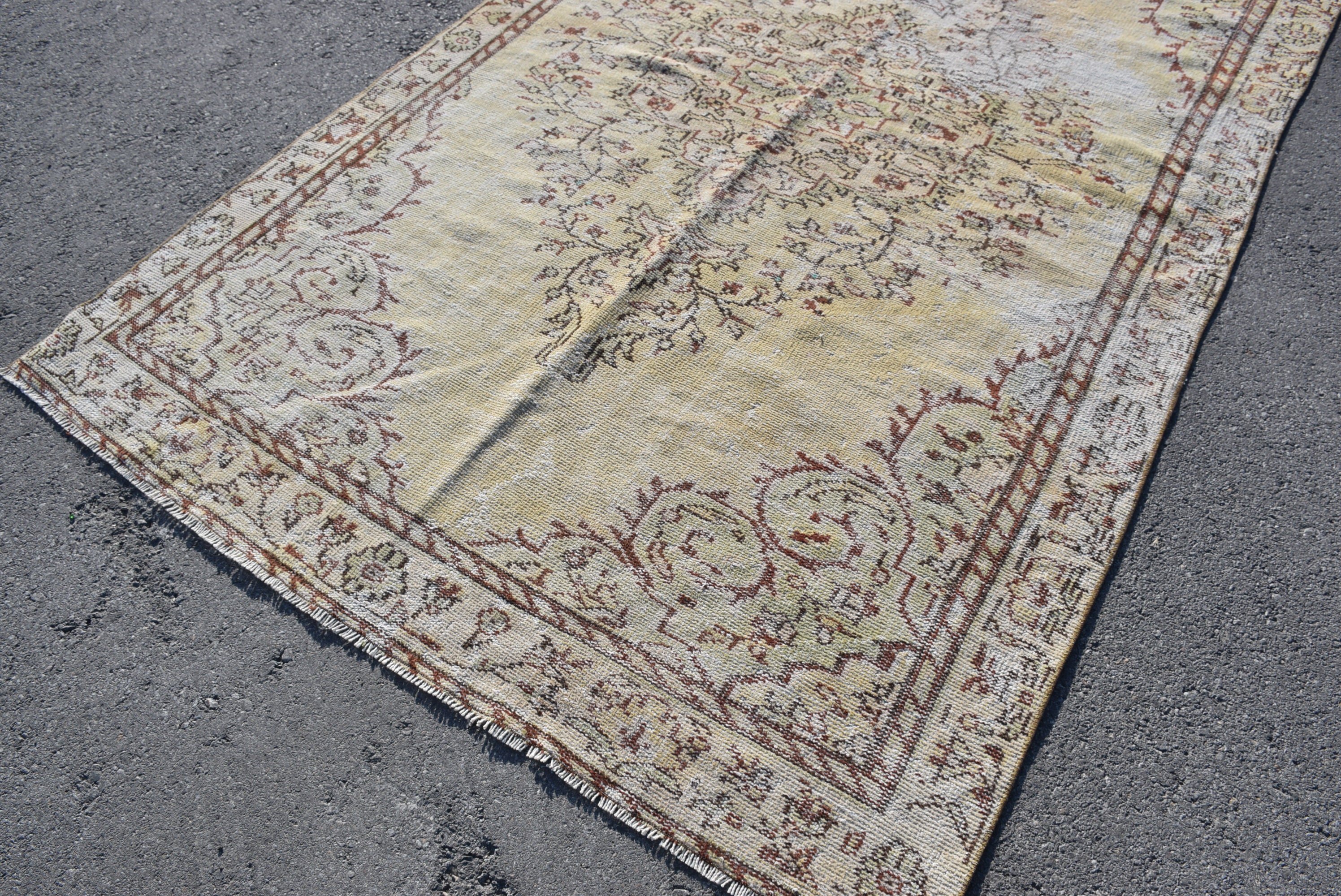 Sarı Yatak Odası Halısı, Anadolu Halısı, Ev Dekorasyonu Halısı, Yemek Odası Halısı, 5.8x9.4 ft Büyük Halı, Vintage Halı, Oturma Odası Halısı, Türk Halıları