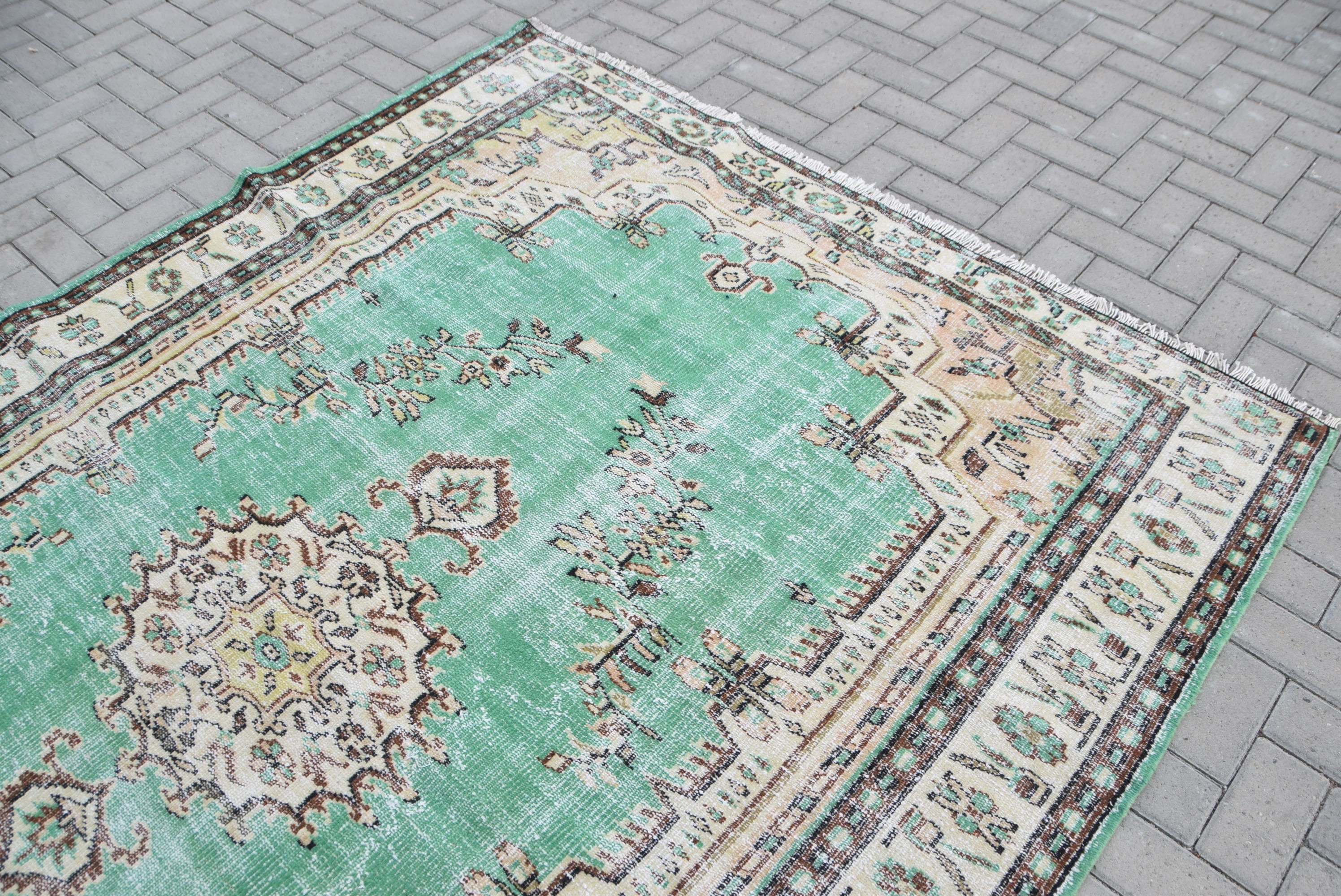 Living Room Rugs, Beige Home Decor Rugs, Turkish Rug, Wool Rug, Salon Rug, 6.3x8.9 ft Large Rug, Vintage Rug, Natural Rugs
