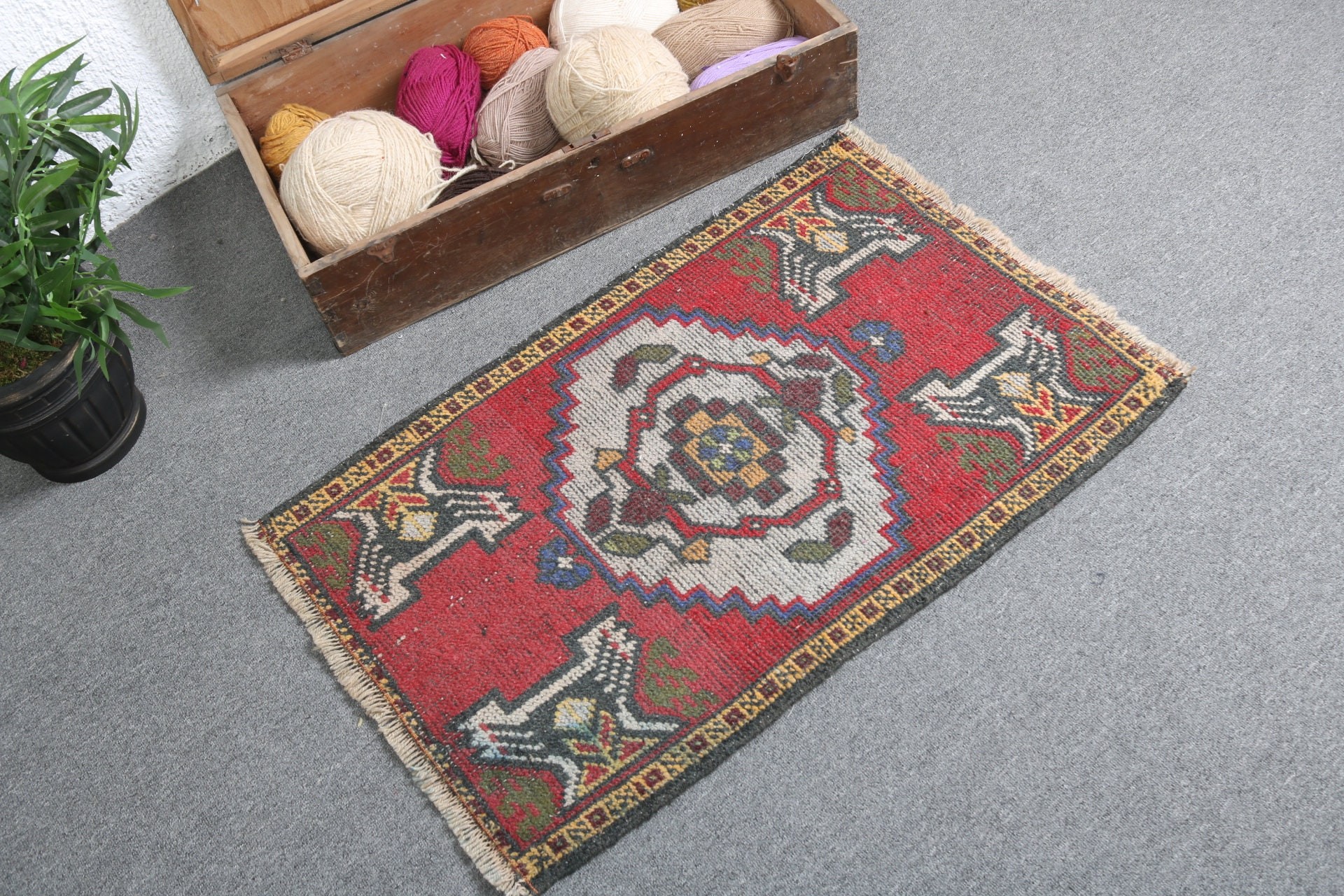 Vintage Halı, Mutfak Halısı, Giriş Halıları, Türk Halıları, Boho Halısı, Giriş Halıları, Kapı Paspas Halıları, 1.8x2.9 ft Küçük Halı, Yün Halı, Kırmızı Modern Halı