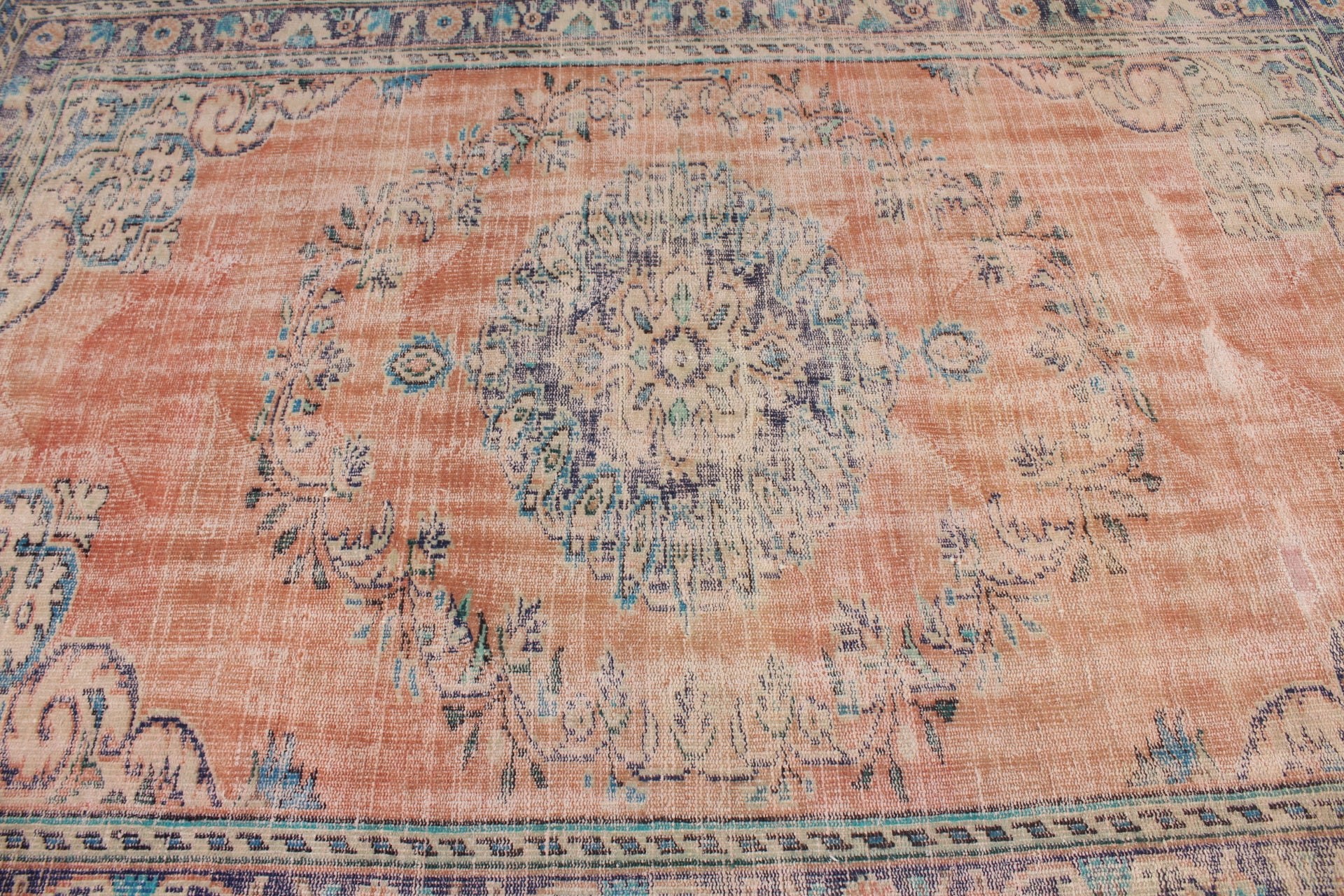 Türk Halıları, Oryantal Halı, 5,7x8,3 ft Büyük Halılar, Antika Halı, Turuncu Oushak Halı, Vintage Halılar, Yemek Odası Halısı, Soluk Halı, Oturma Odası Halısı