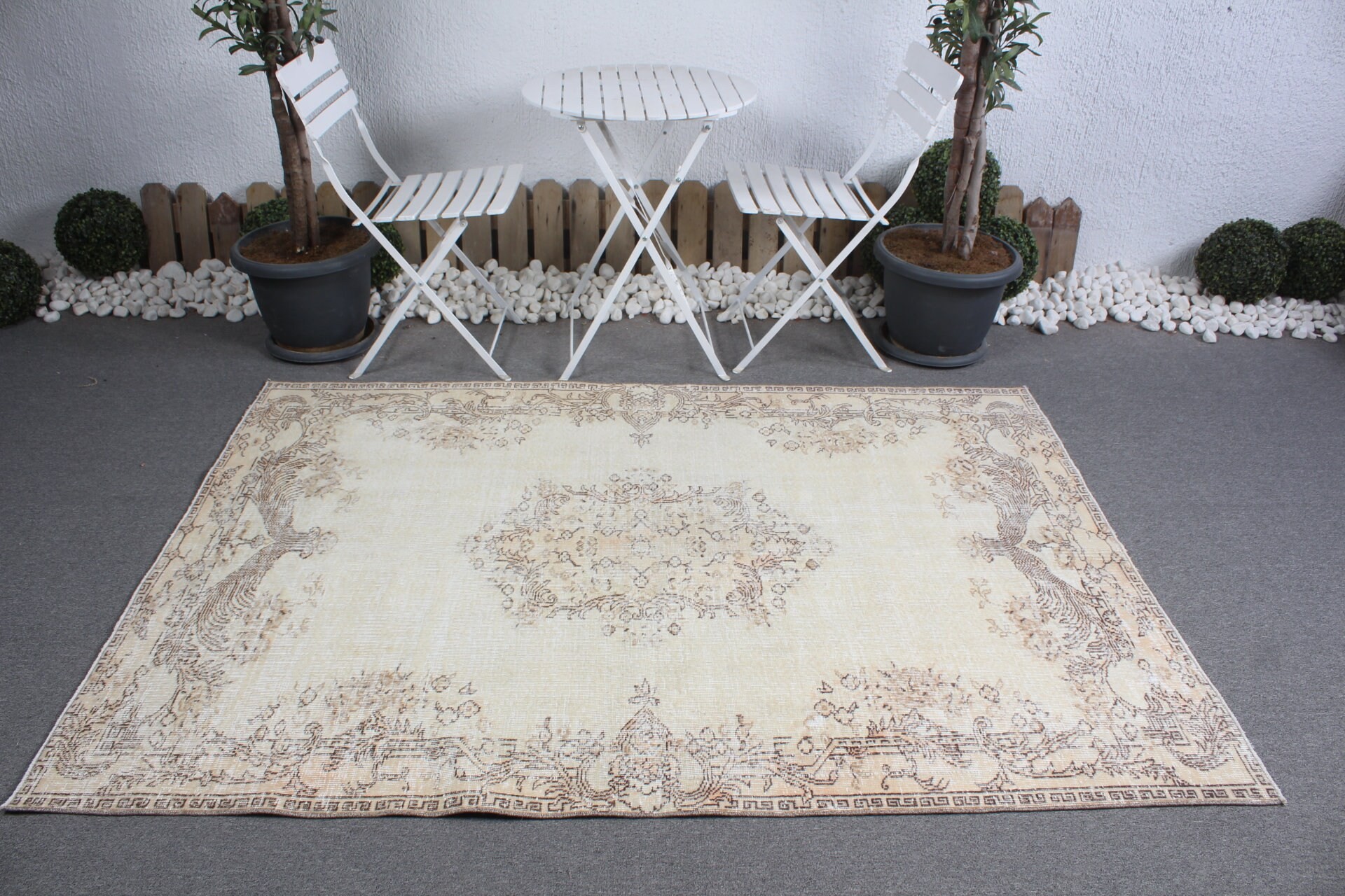 Vintage Rug, Wool Rugs, Bedroom Rug, Kitchen Rug, Beige Home Decor Rug, Decorative Rug, Rugs for Bedroom, 4.8x6.7 ft Area Rugs, Turkish Rug