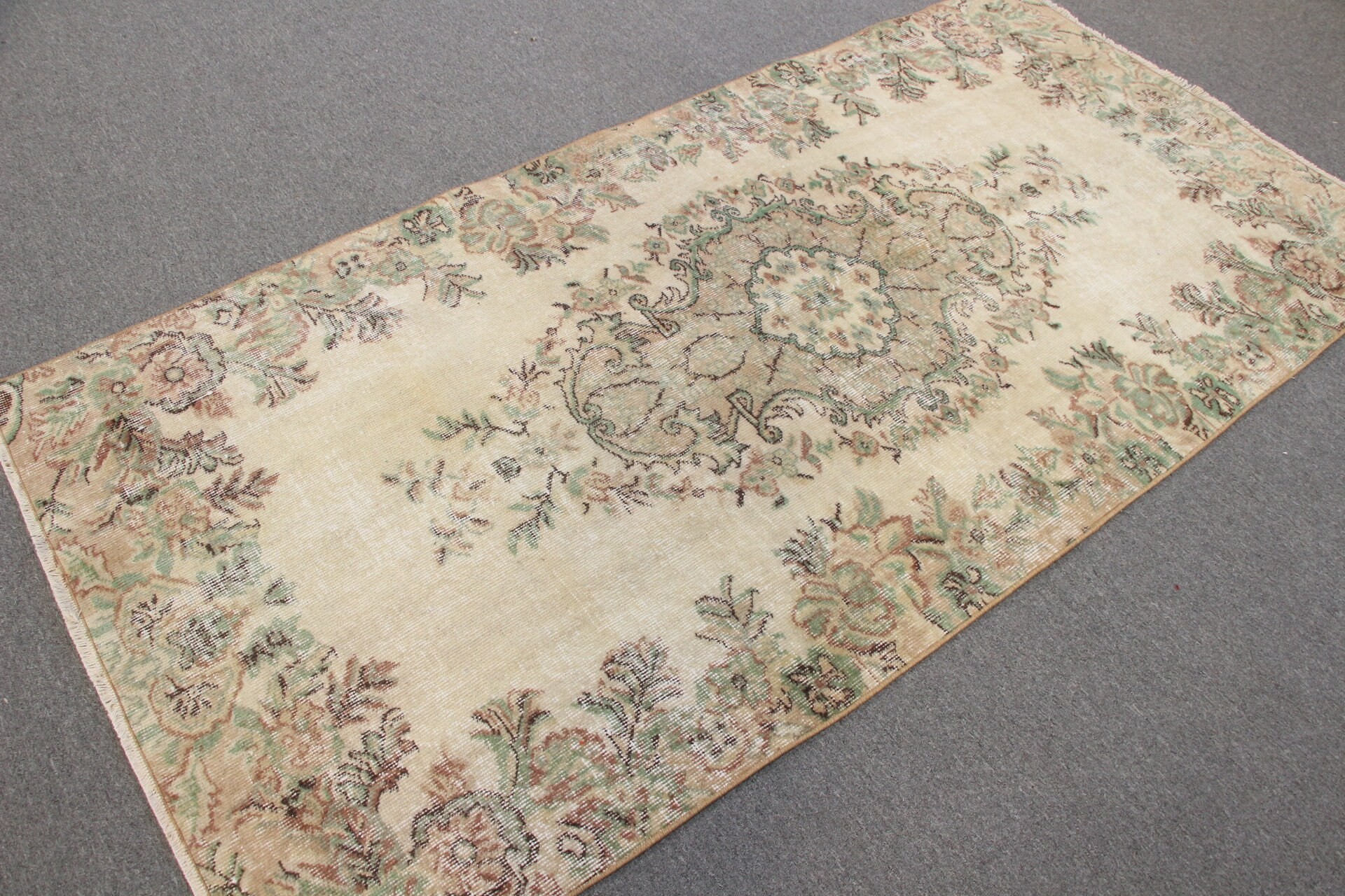 Beige Bedroom Rugs, Anatolian Rug, Turkish Rug, Oushak Rug, 3.8x7.6 ft Area Rug, Vintage Rug, Dining Room Rug, Kitchen Rug, Art Rug