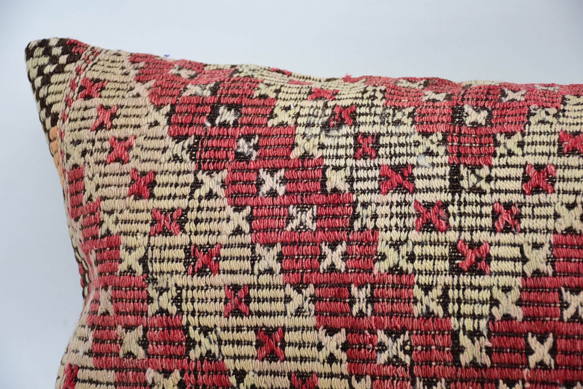Neutral Cushion, Interior Designer Pillow, Vintage Kilim Throw Pillow, Antique Pillows, 16"x48" Red Cushion Cover