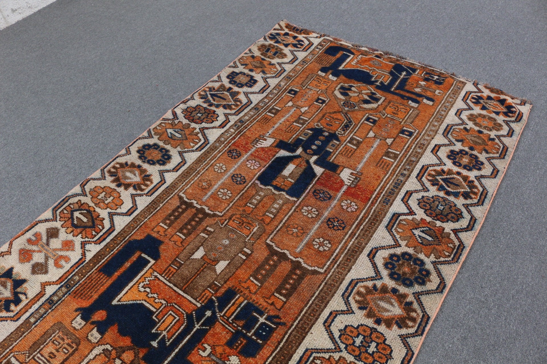 Tribal Rug, Turkish Rug, 4.3x11.6 ft Runner Rug, Bedroom Rug, Rugs for Hallway, Orange Moroccan Rug, Hallway Rug, Antique Rug, Vintage Rug