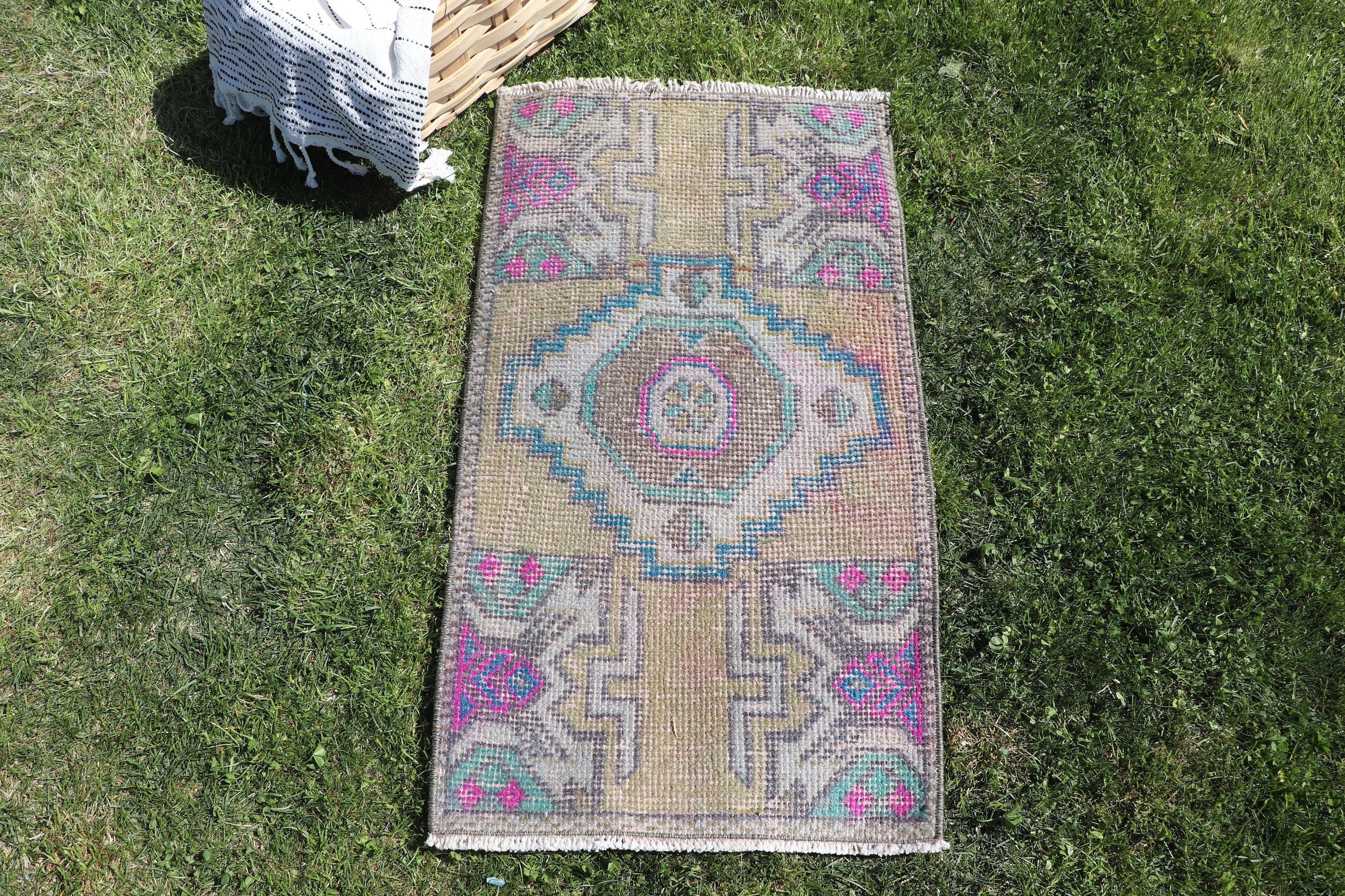 Fas Halısı, Vintage Halı, Yatak Odası Halıları, Modern Halı, Yün Halılar, 1.5x2.7 ft Küçük Halı, Küçük Vintage Halı, Türk Halıları, Yeşil Ev Dekor Halısı