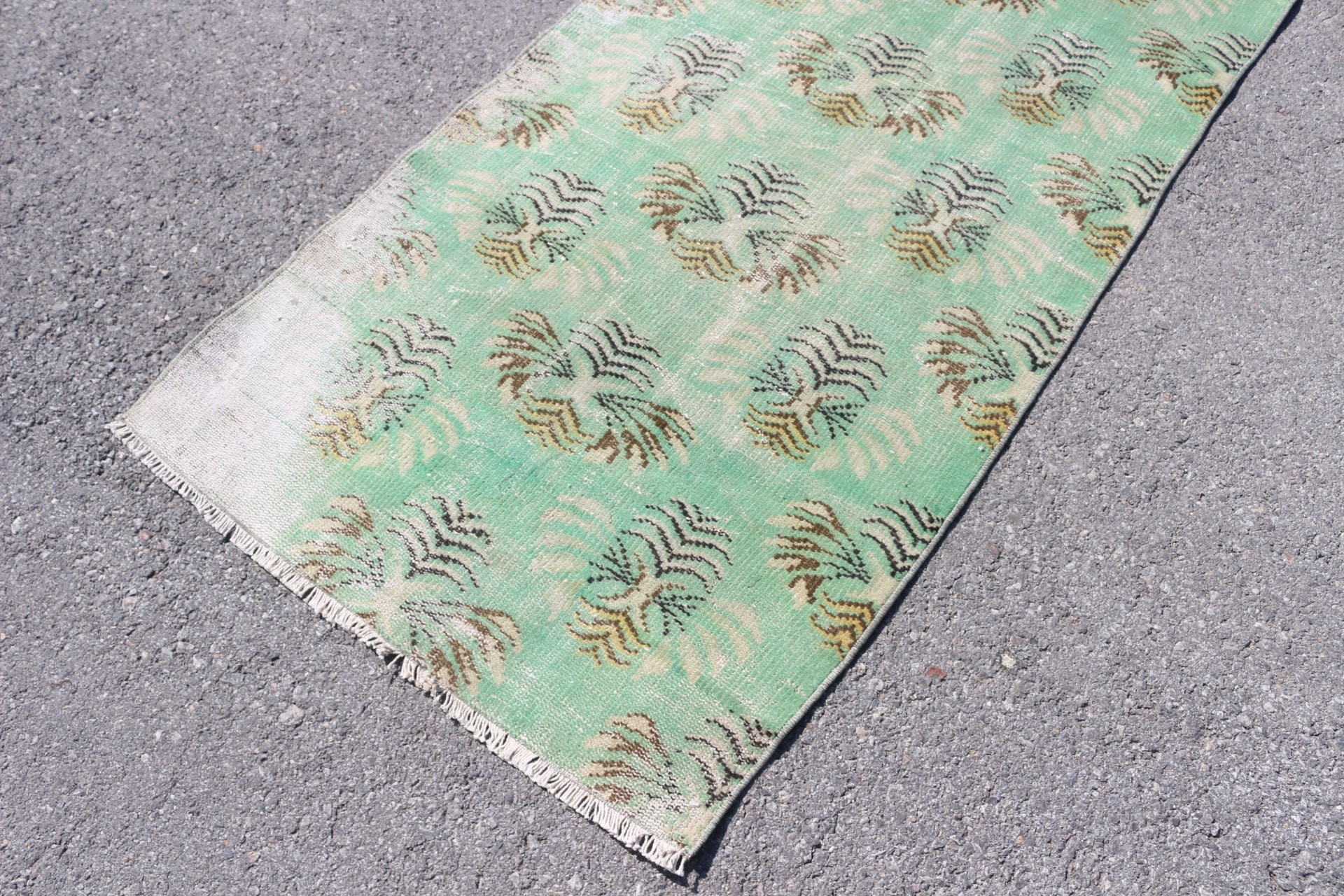 Pastel Rug, 3x6 ft Accent Rug, Wool Rug, Vintage Rug, Kitchen Rugs, Rugs for Kitchen, Green Anatolian Rugs, Turkish Rugs, Entry Rug