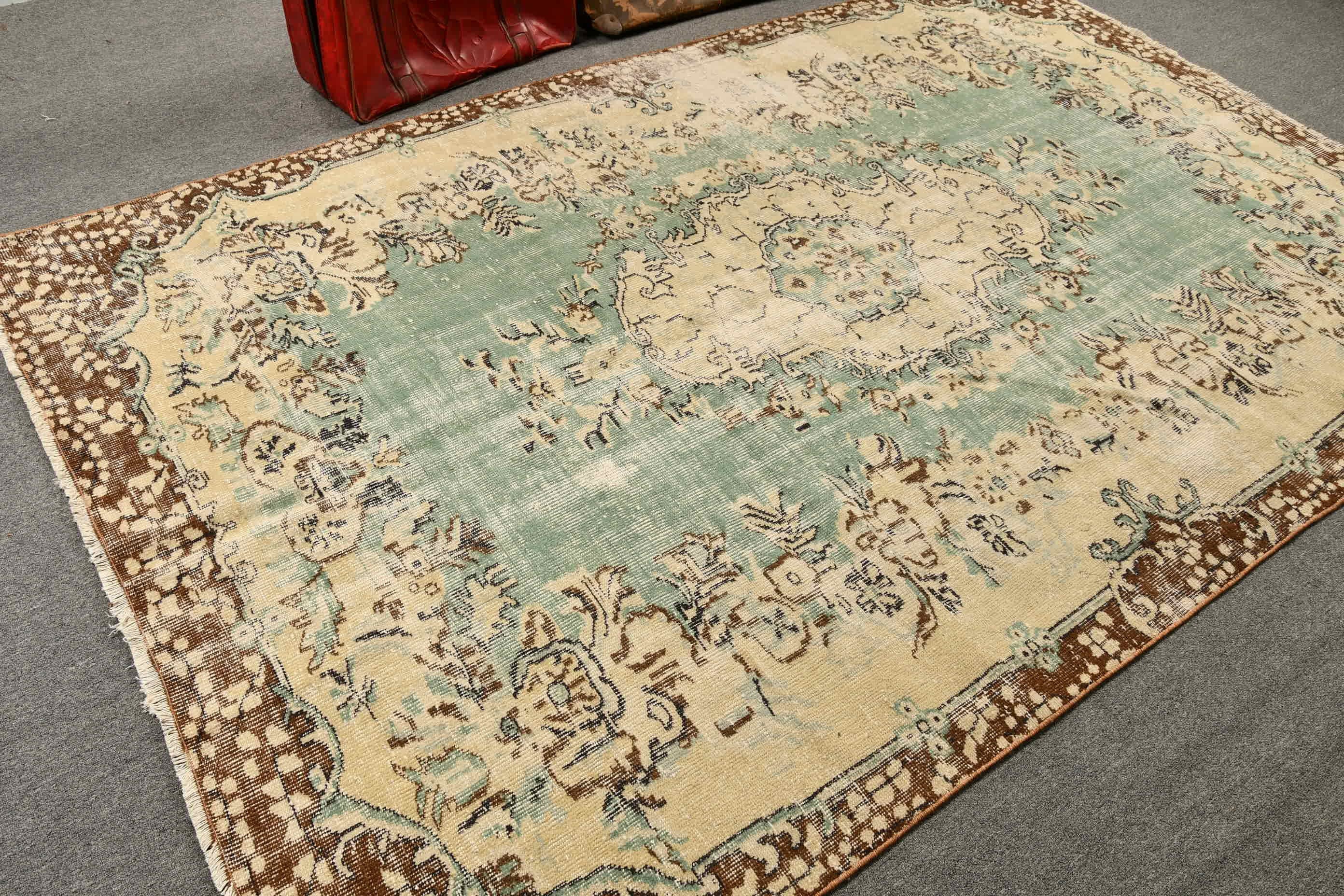 Rugs for Salon, Salon Rug, Turkish Rug, 5.9x9.2 ft Large Rugs, Vintage Rug, Kitchen Rug, Wool Rugs, Living Room Rugs, Beige Oriental Rugs