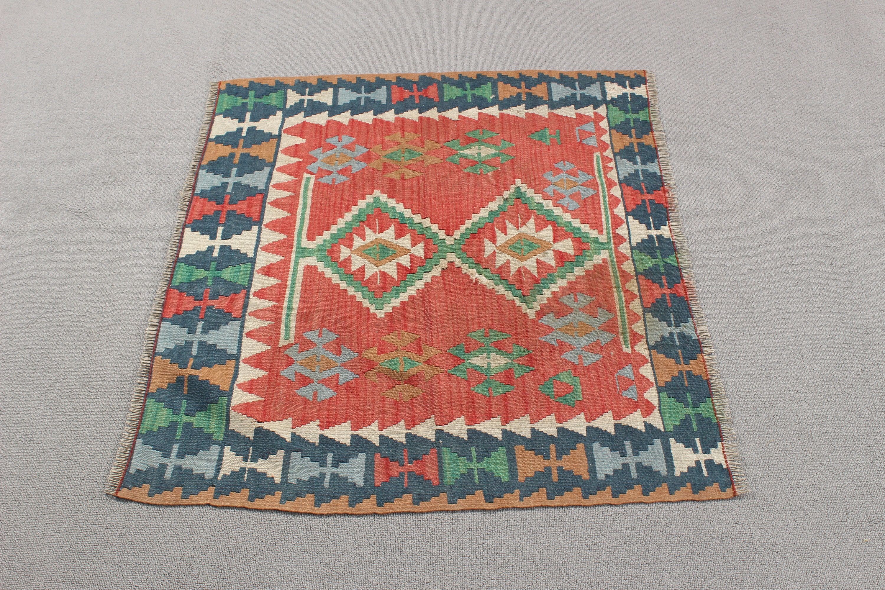 3.1x2.7 ft Küçük Halı, Fas Halıları, Türk Halıları, Kilim, Çocuk Halısı, Vintage Halılar, Kırmızı Ev Dekor Halısı, Mutfak Halıları, Açıklama Halısı