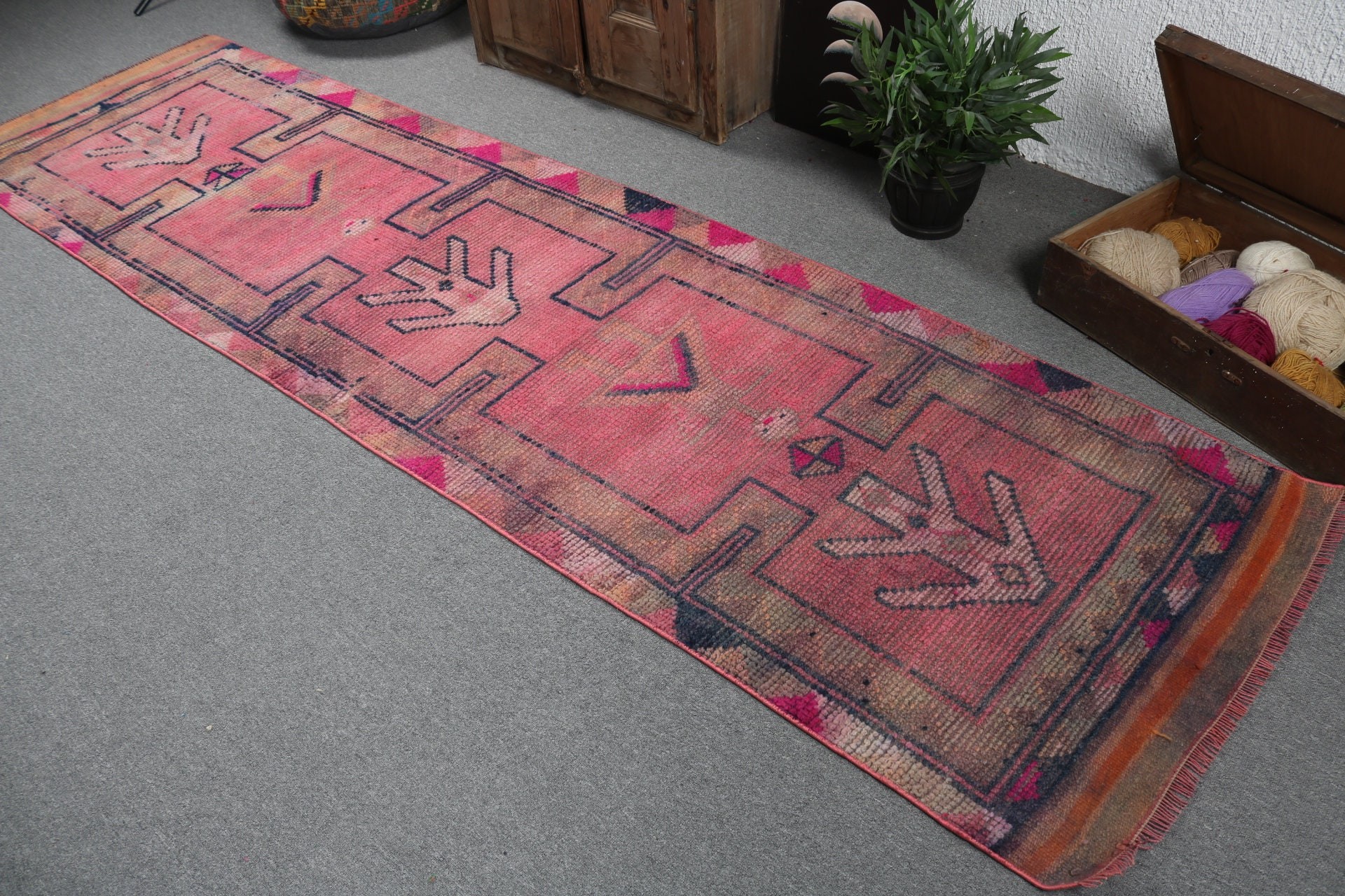 Corridor Rugs, Anatolian Rug, Luxury Rug, Pink Wool Rugs, 2.9x10.8 ft Runner Rug, Vintage Rug, Turkish Rug, Rugs for Stair, Stair Rug