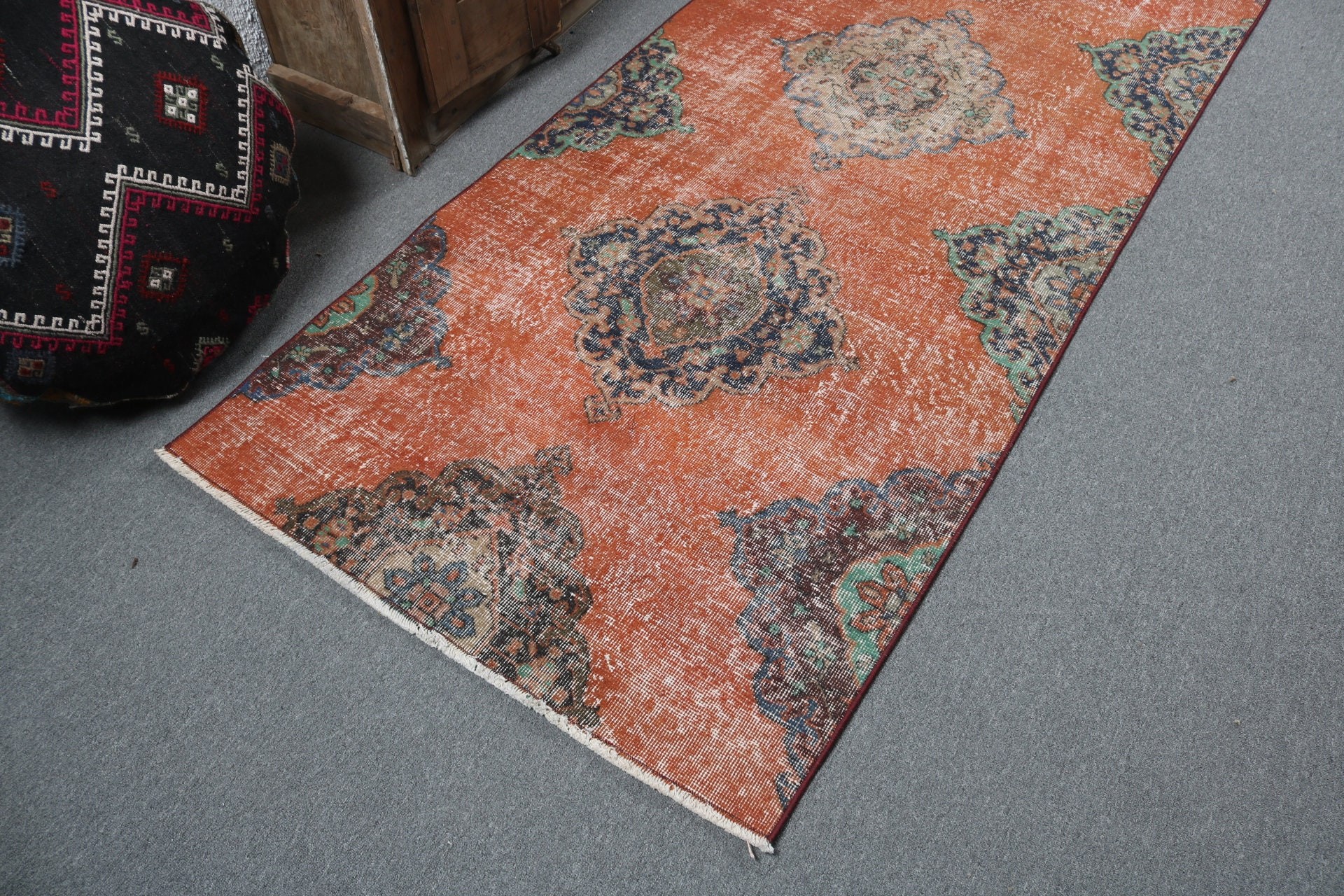 Rugs for Hallway, Vintage Rug, Orange Oushak Rug, Stair Rug, Statement Rug, Floor Rugs, Turkish Rug, 3.5x9.1 ft Runner Rug, Bohemian Rugs